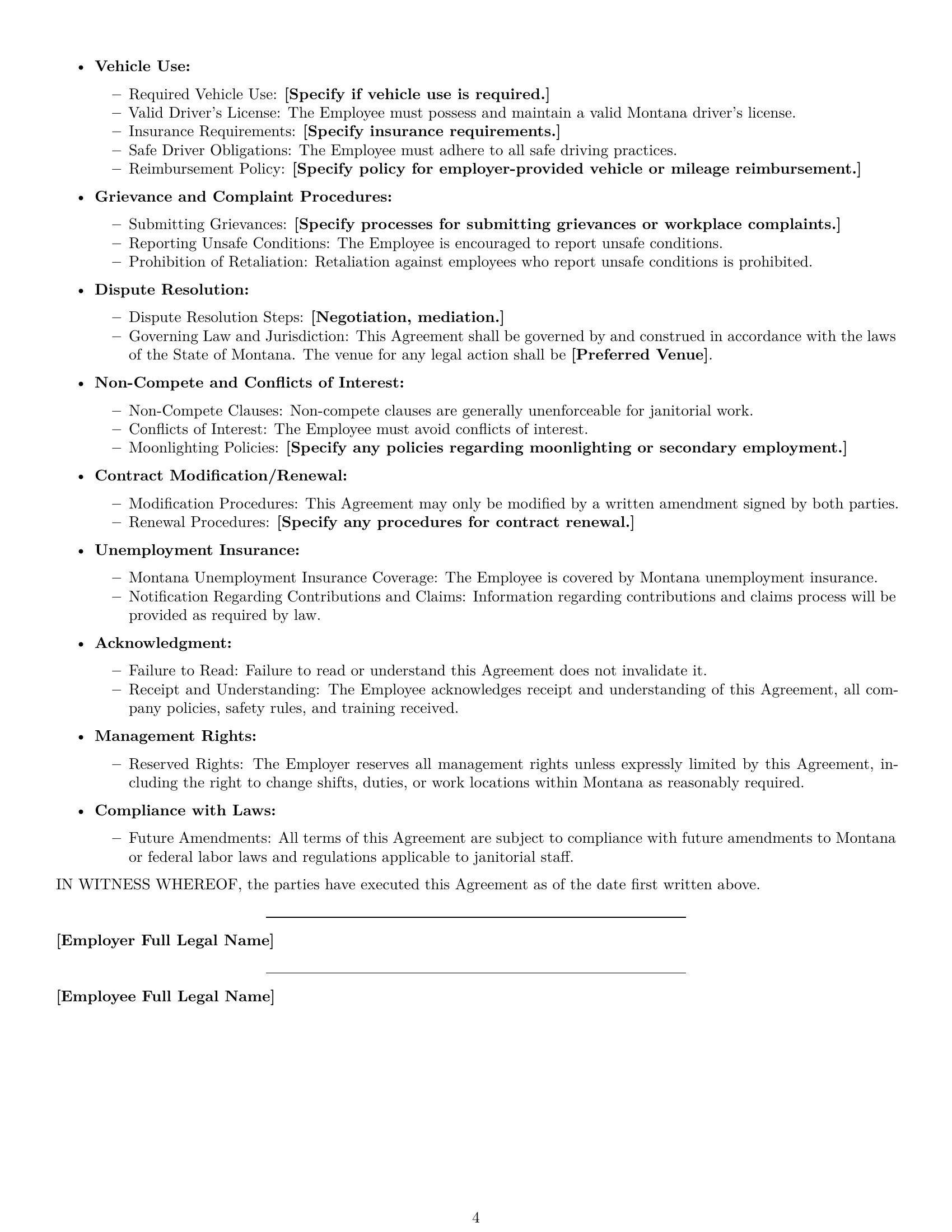 Preview page 4 of Free Montana janitor employment contract template