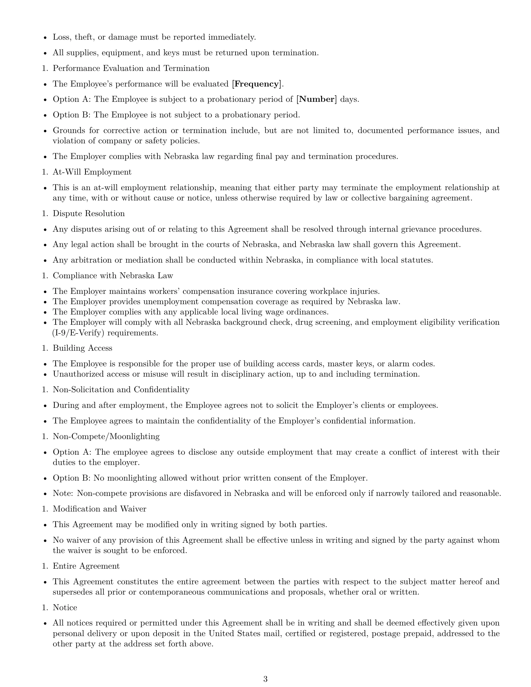 Preview page 3 of Free Nebraska janitor employment contract template