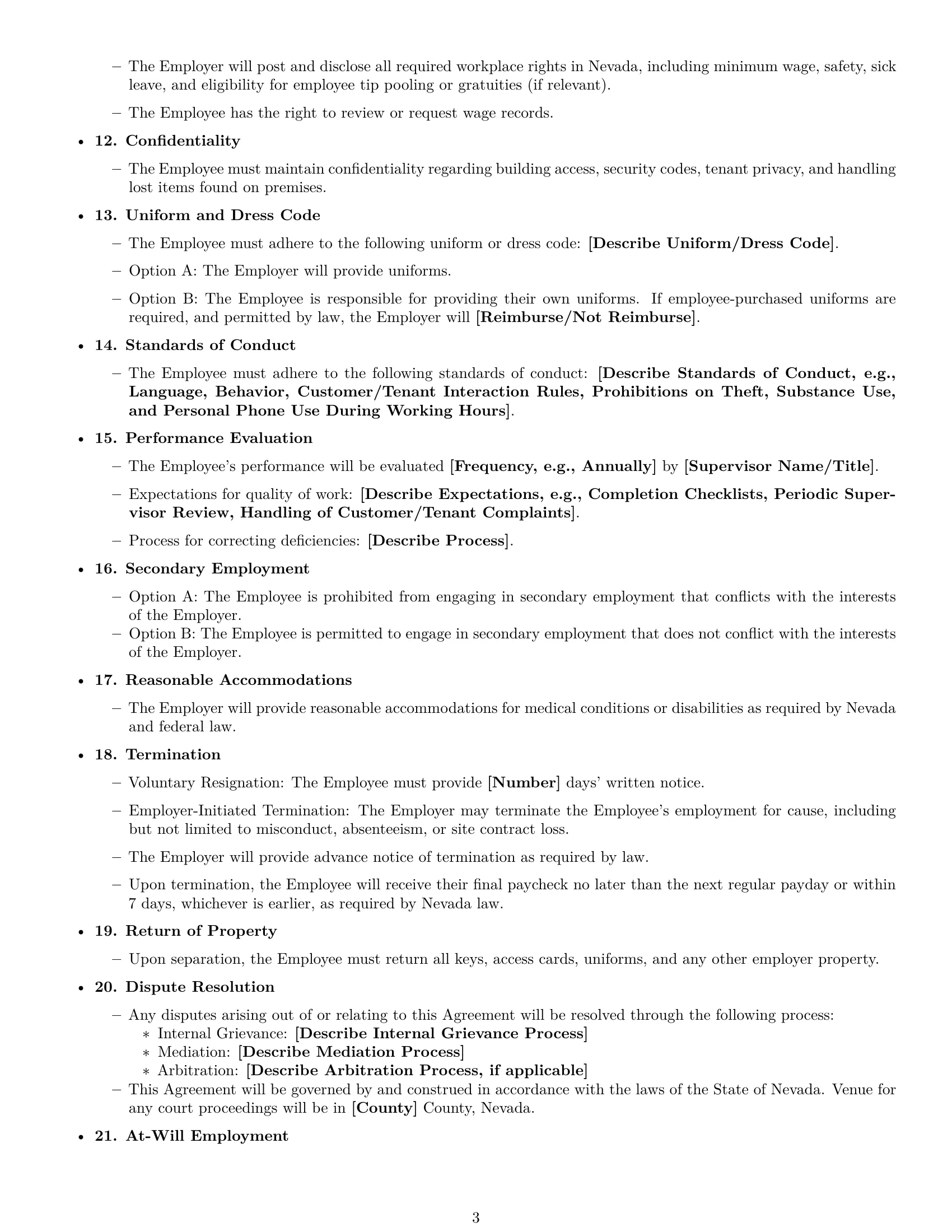Preview page 3 of Free Nevada janitor employment contract template