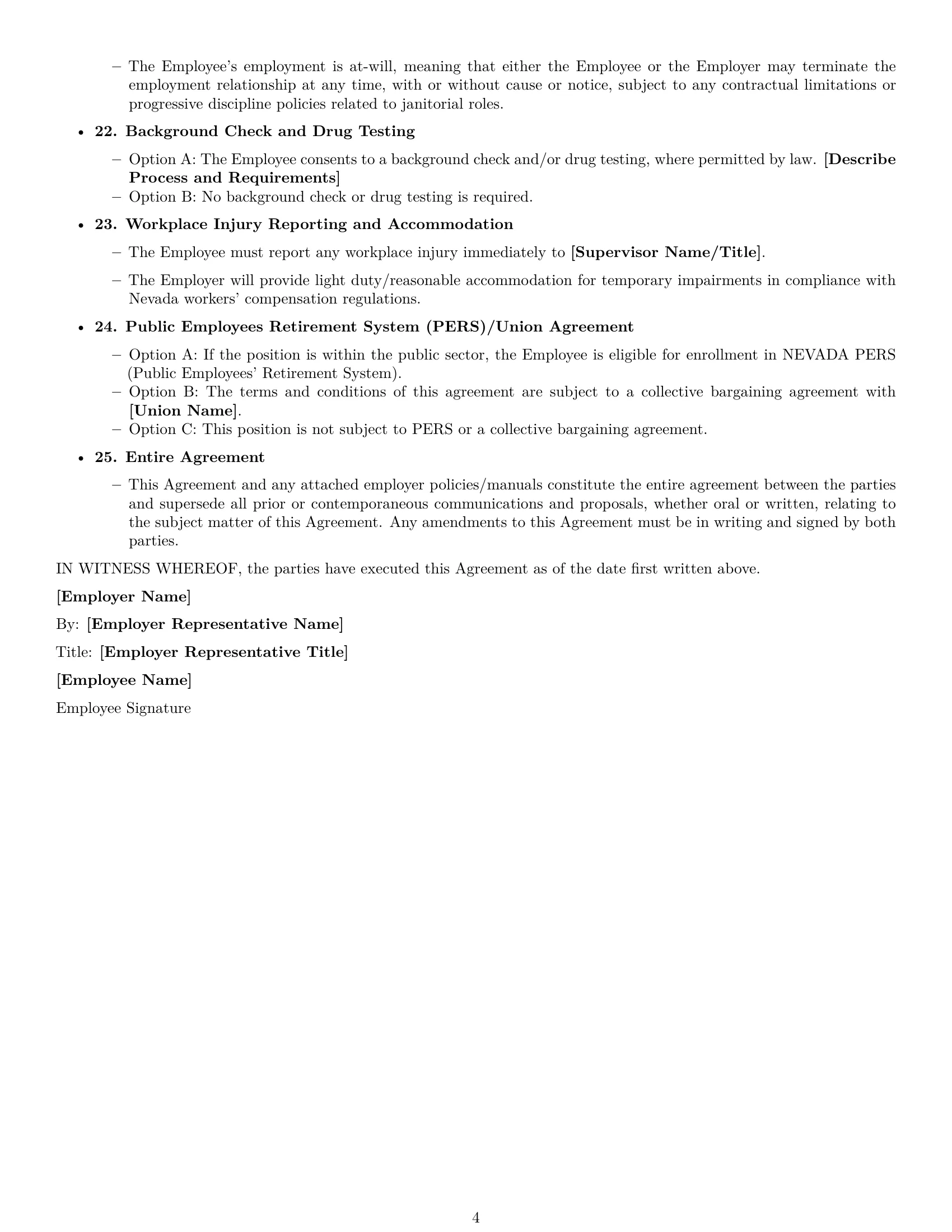 Preview page 4 of Free Nevada janitor employment contract template