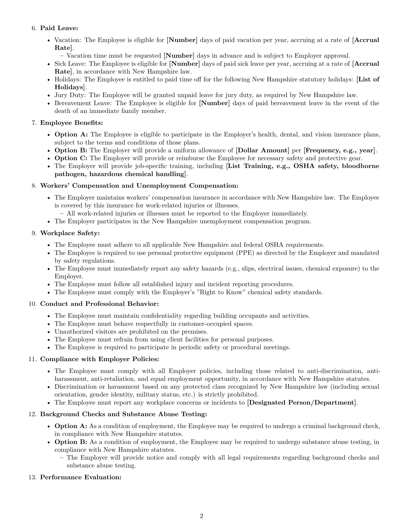 Preview page 2 of Free New Hampshire janitor employment contract template