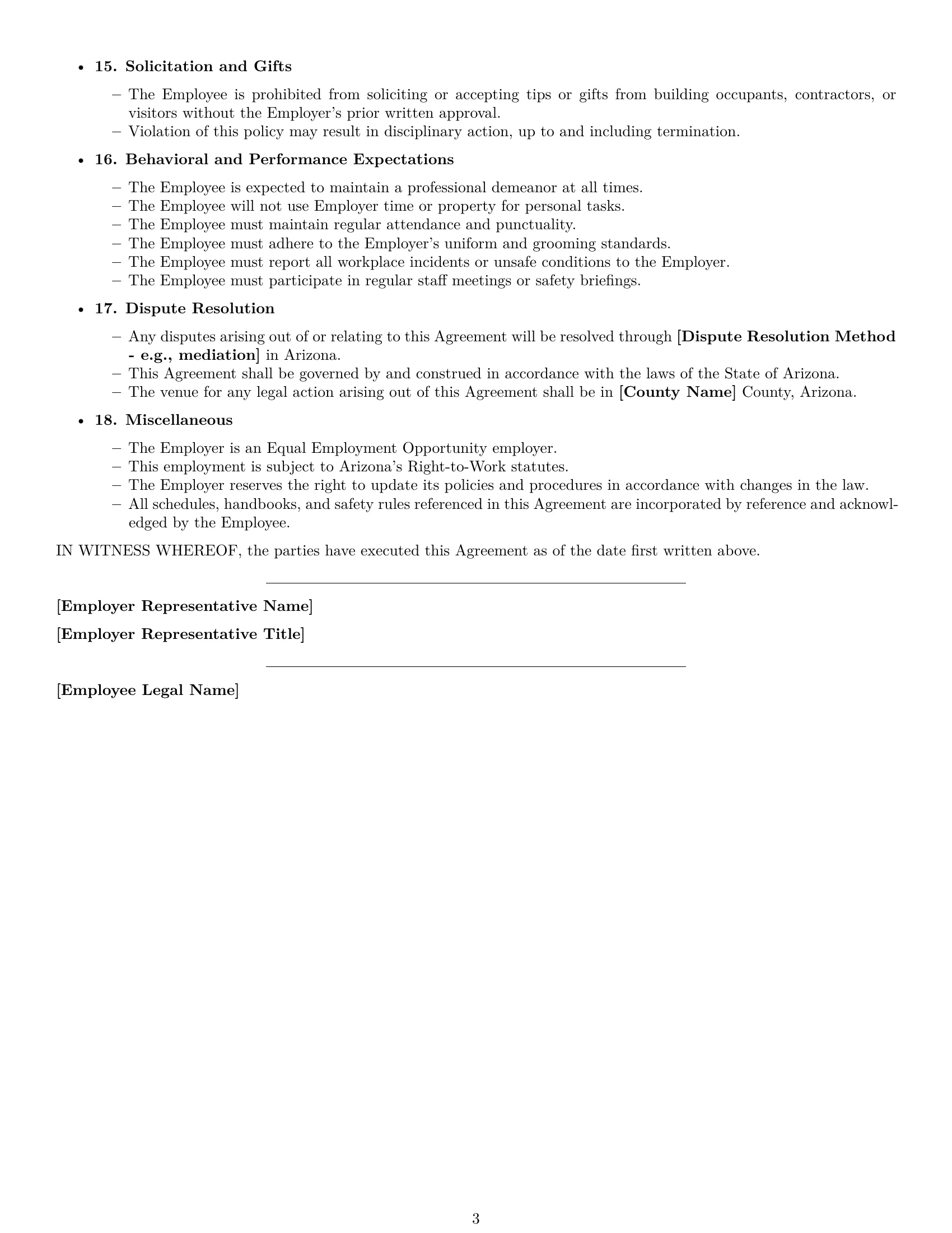 Preview page 3 of Free Arizona janitor employment contract template
