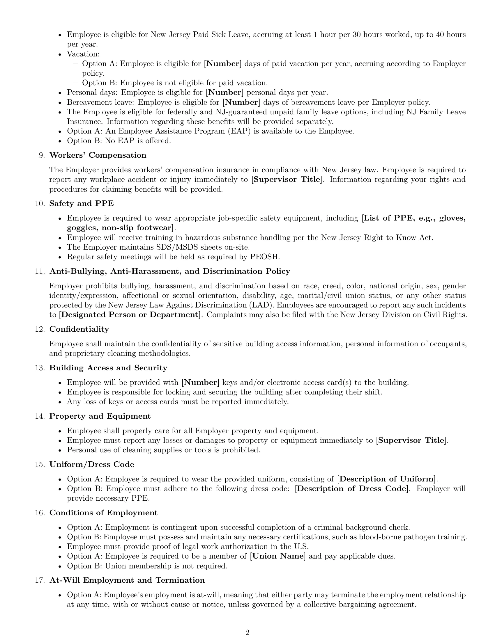Preview page 2 of Free New Jersey janitor employment contract template