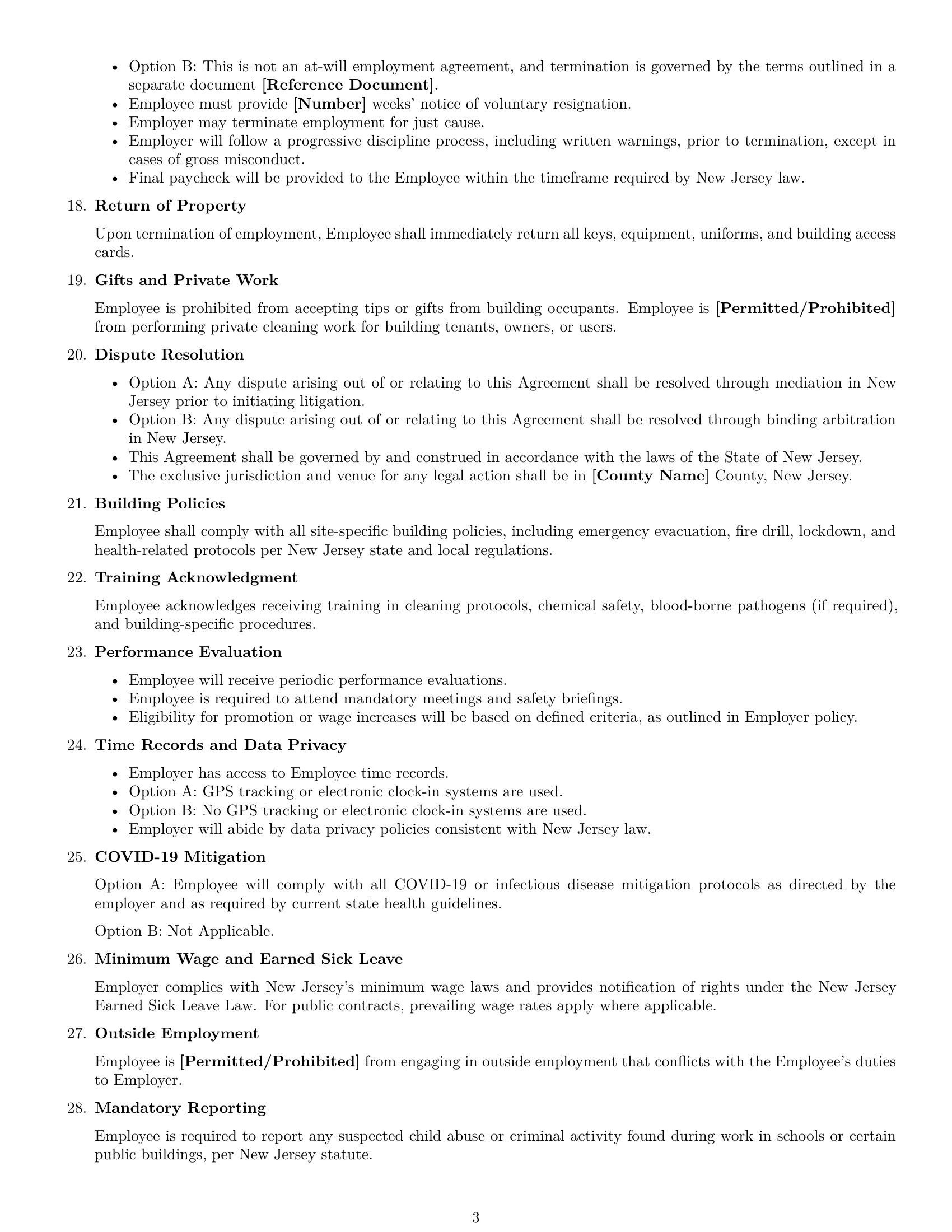 Preview page 3 of Free New Jersey janitor employment contract template