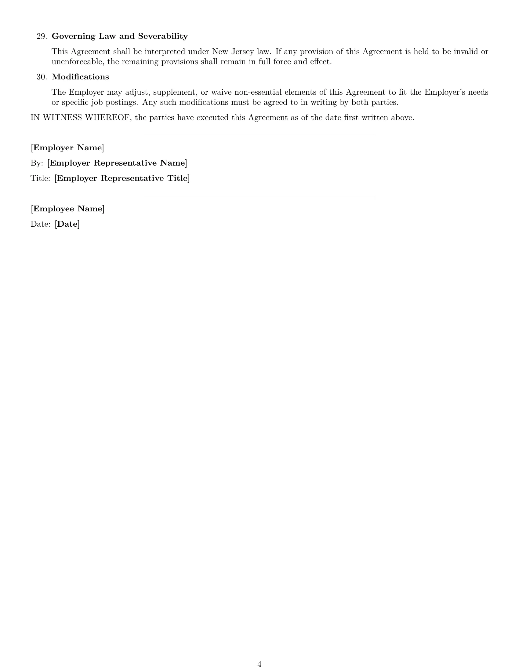 Preview page 4 of Free New Jersey janitor employment contract template
