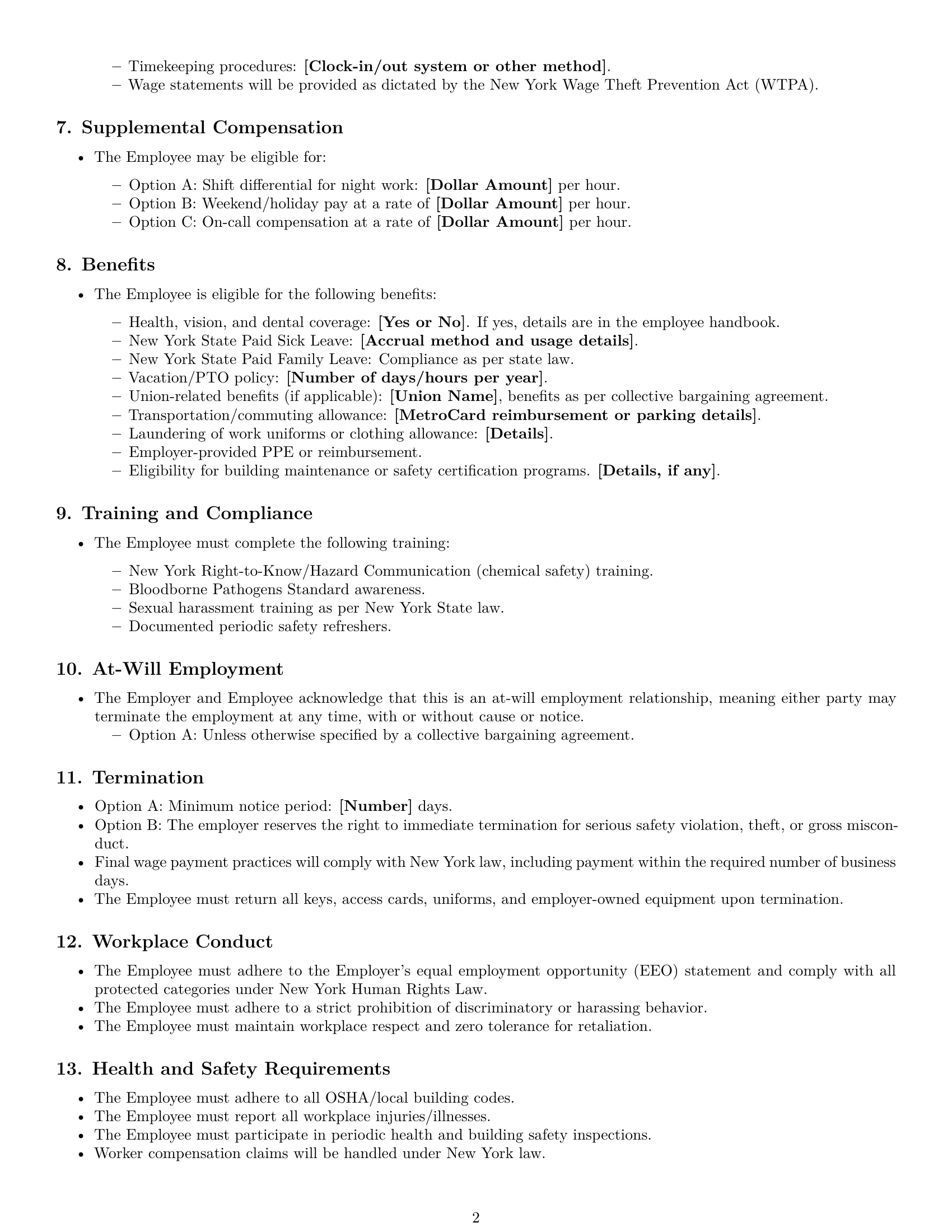 Preview page 2 of Free New York janitor employment contract template