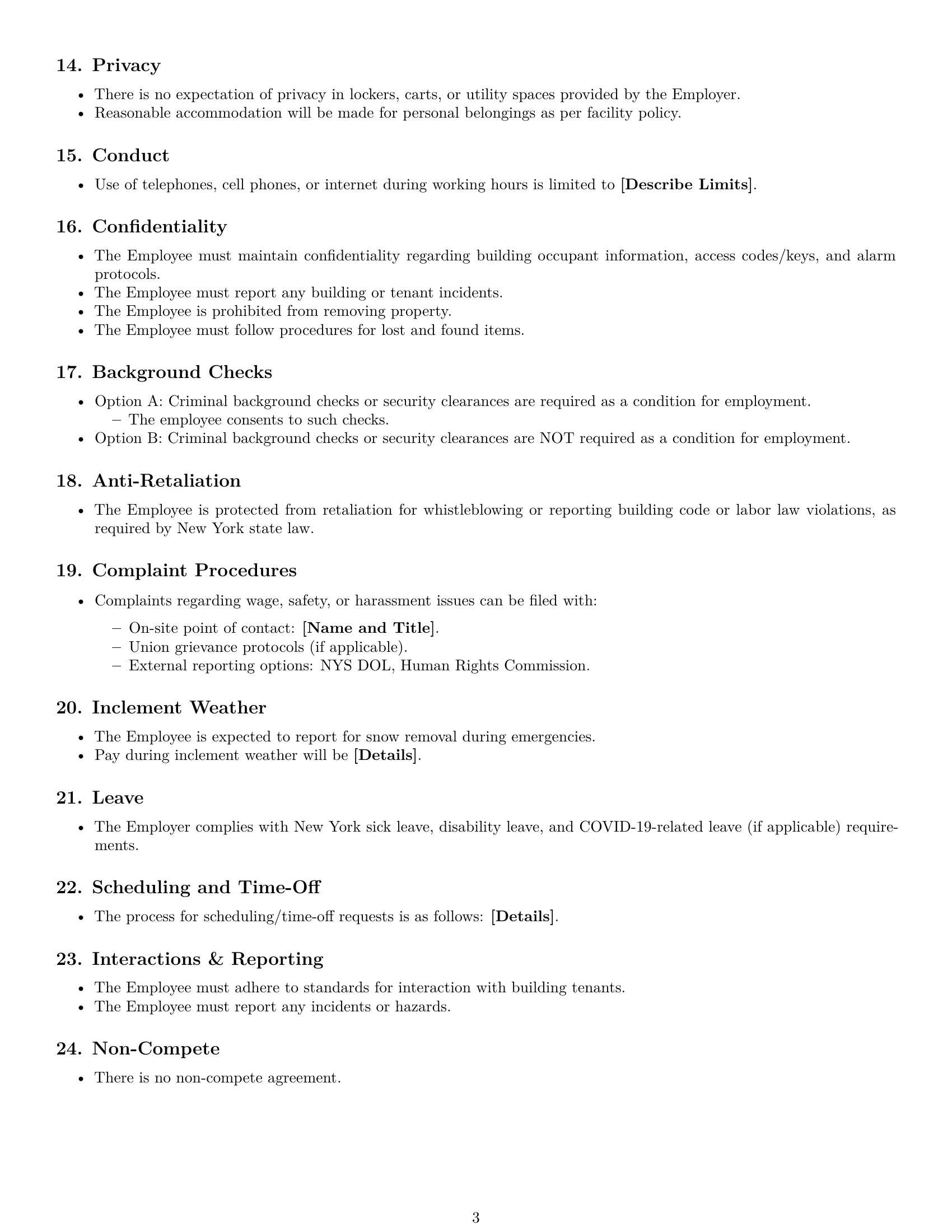 Preview page 3 of Free New York janitor employment contract template