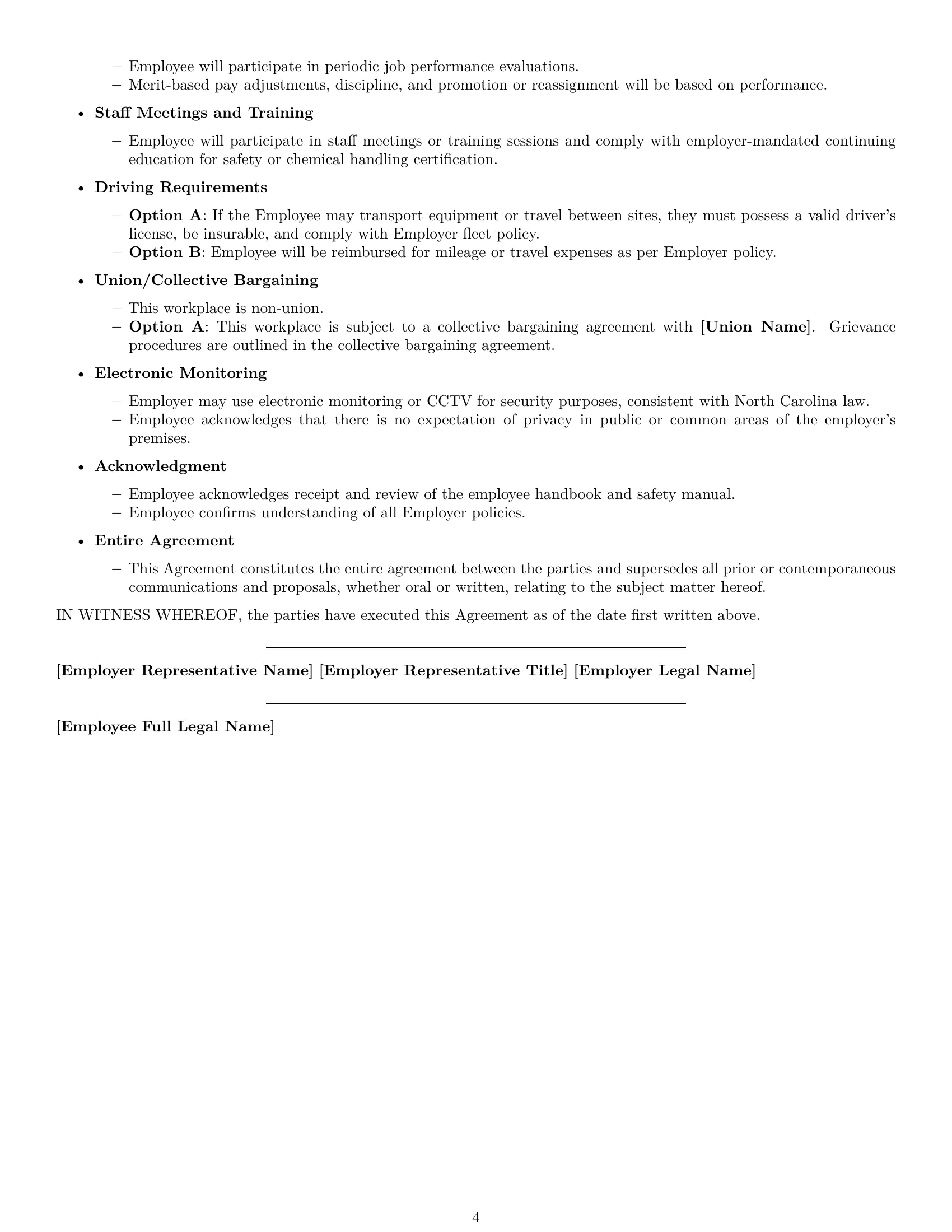 Preview page 4 of Free North Carolina janitor employment contract template