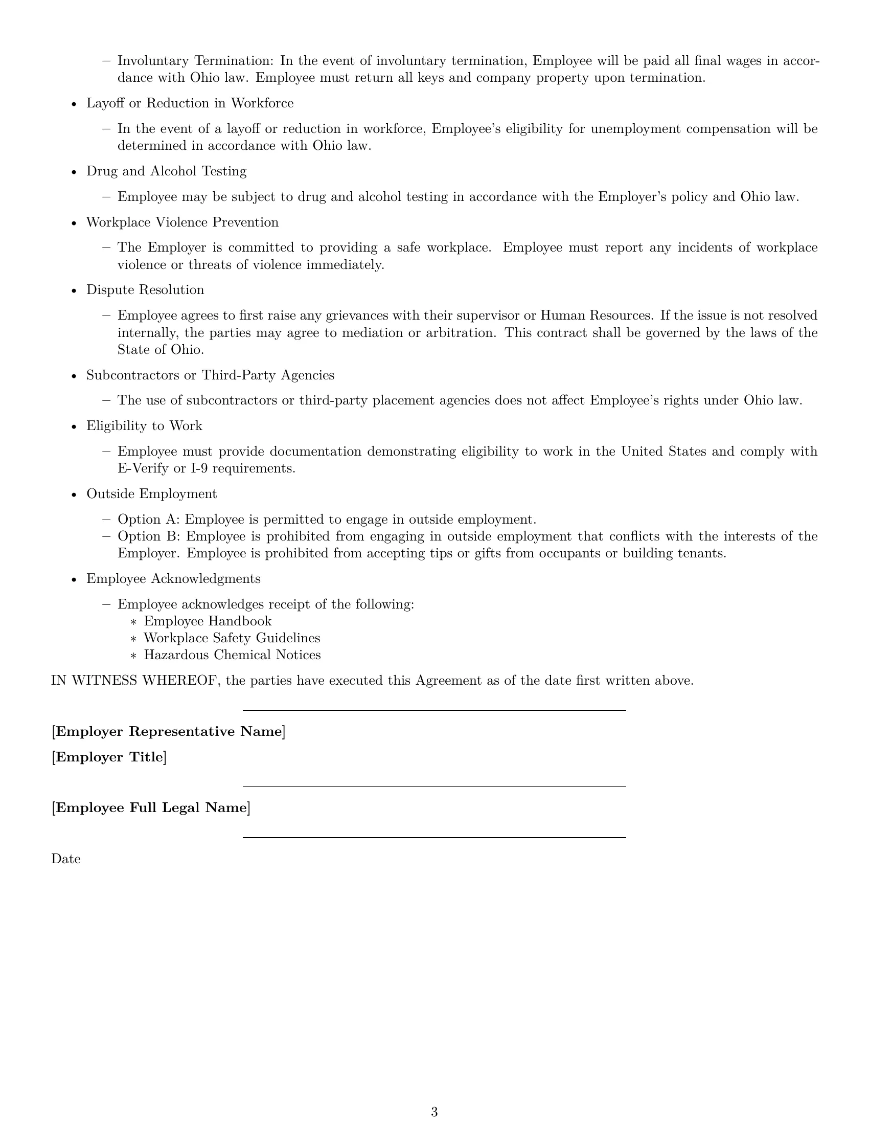 Preview page 3 of Free Ohio janitor employment contract template