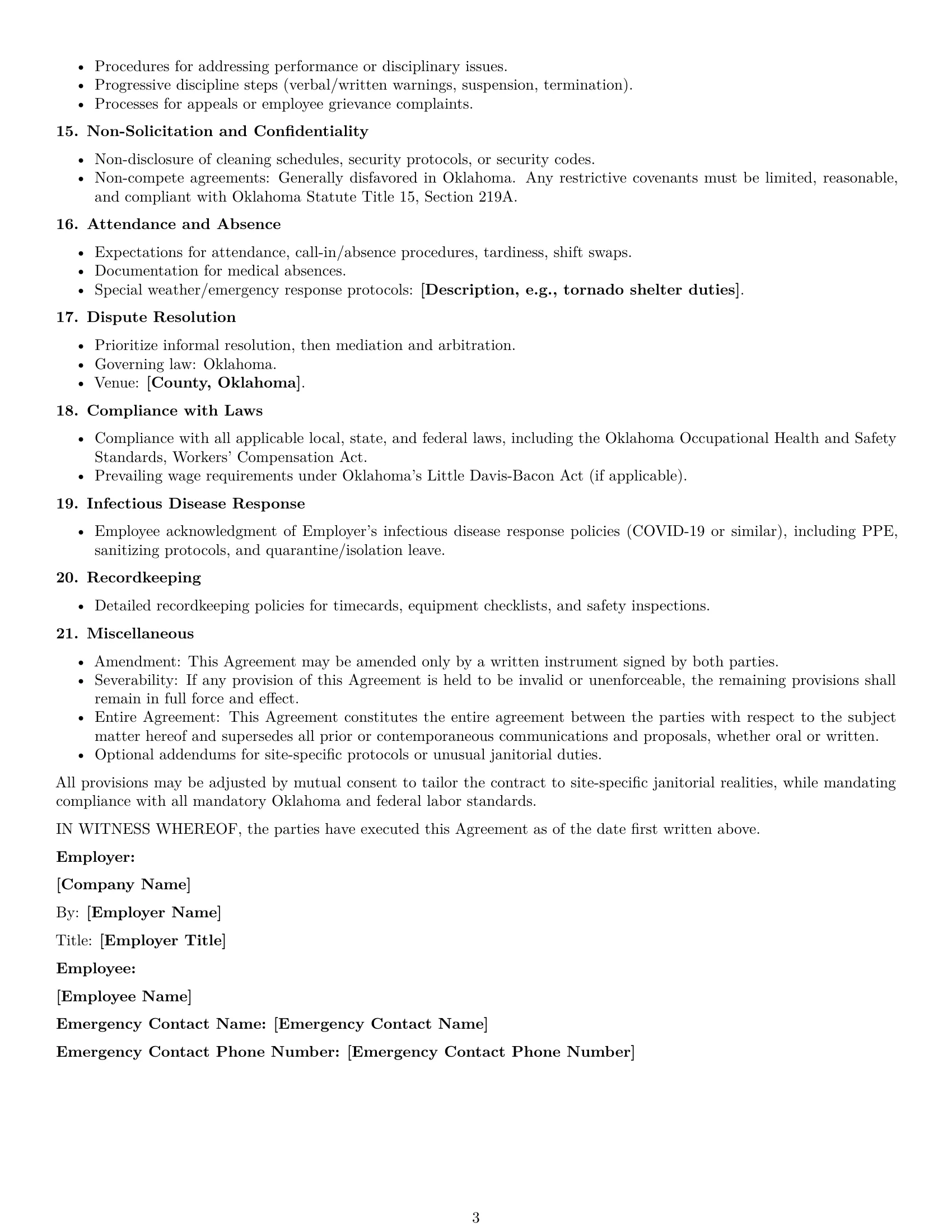 Preview page 3 of Free Oklahoma janitor employment contract template