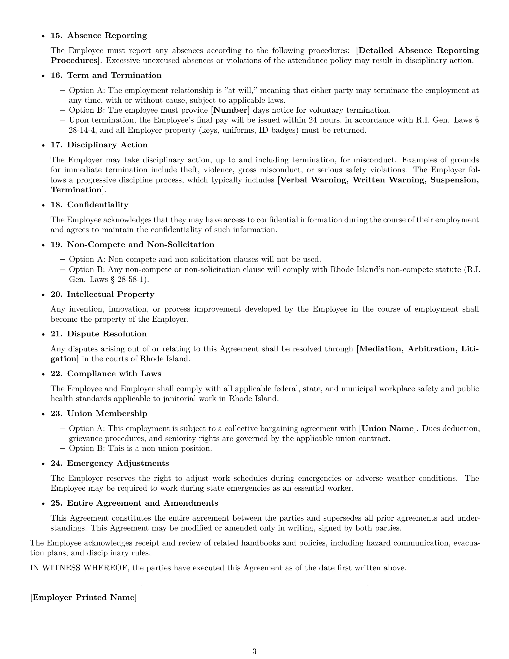 Preview page 3 of Free Rhode Island janitor employment contract template
