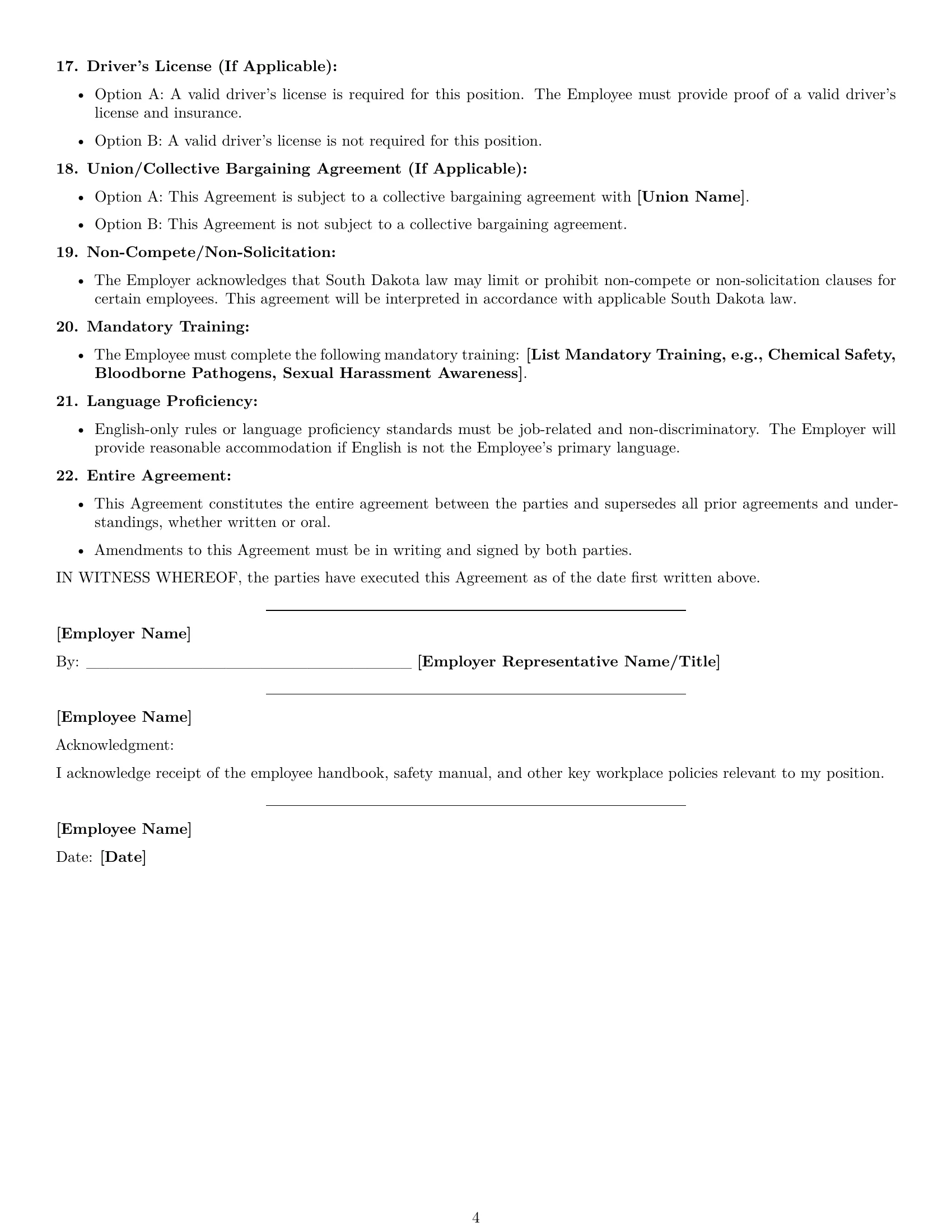 Preview page 4 of Free South Dakota janitor employment contract template