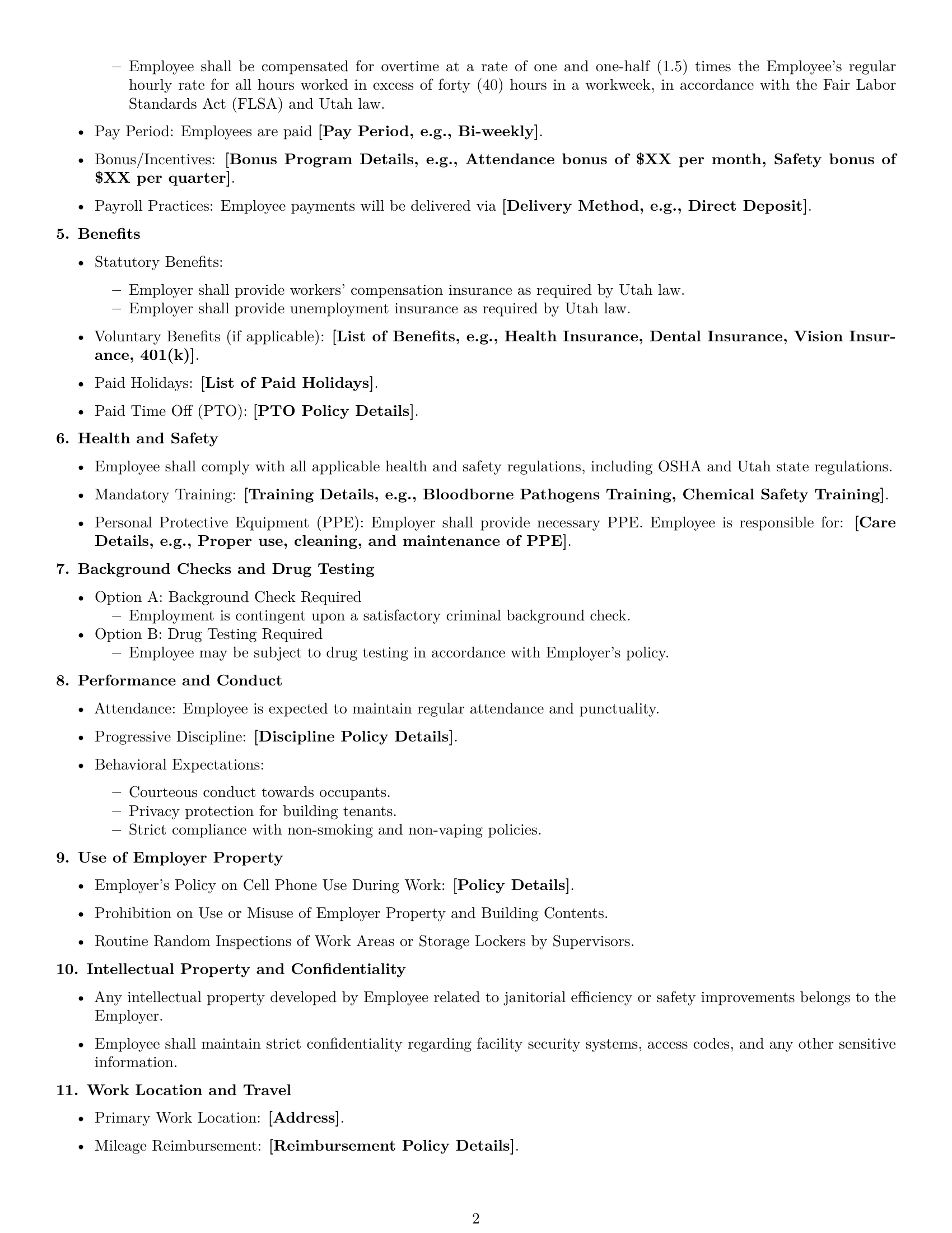 Preview page 2 of Free Utah janitor employment contract template