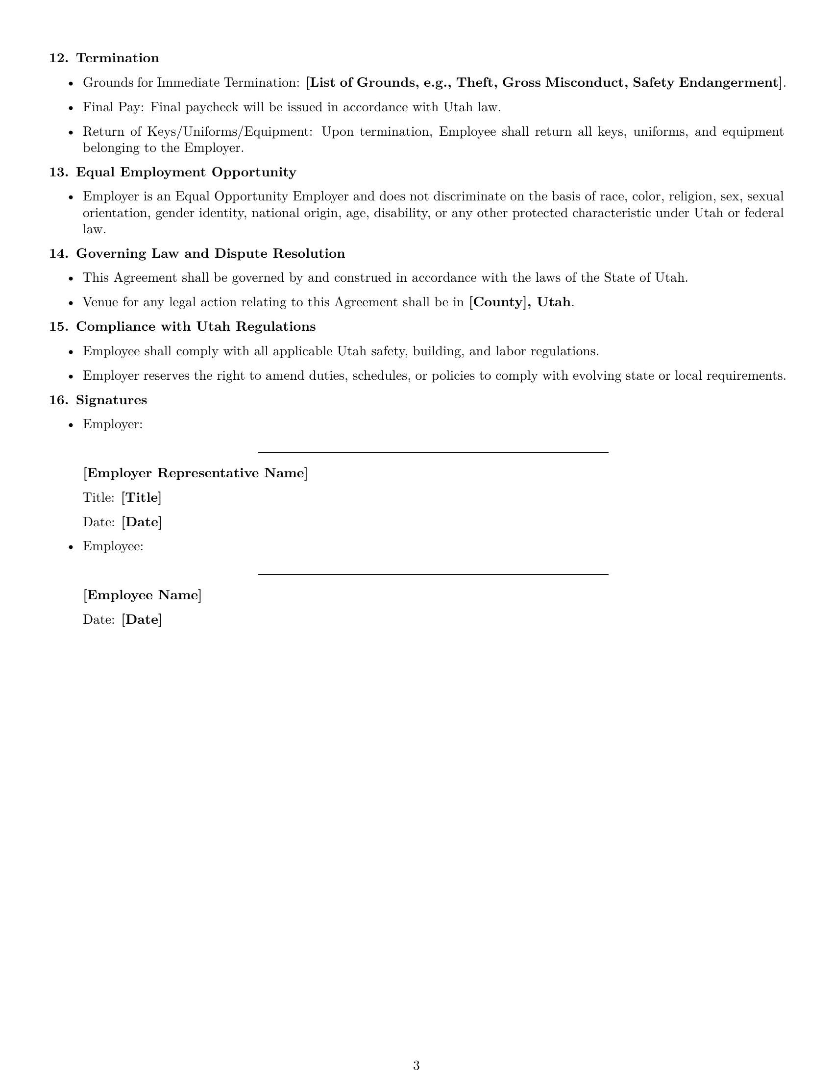 Preview page 3 of Free Utah janitor employment contract template