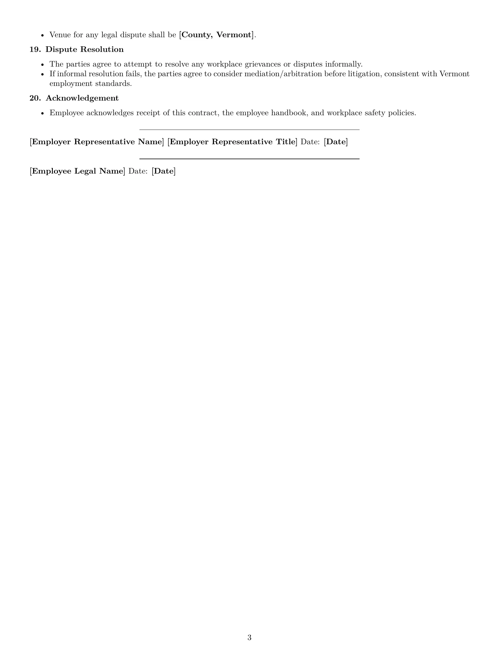 Preview page 3 of Free Vermont janitor employment contract template