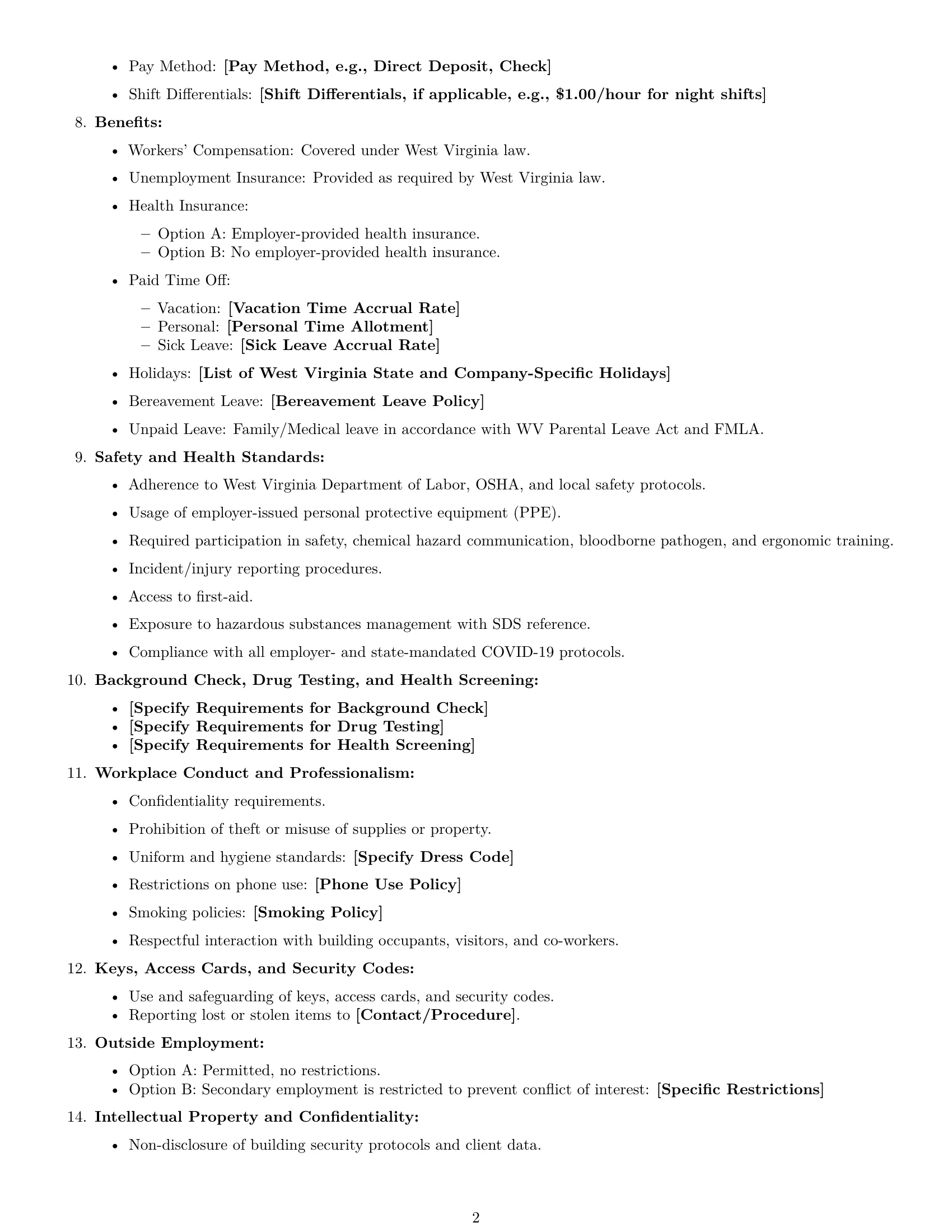Preview page 2 of Free West Virginia janitor employment contract template
