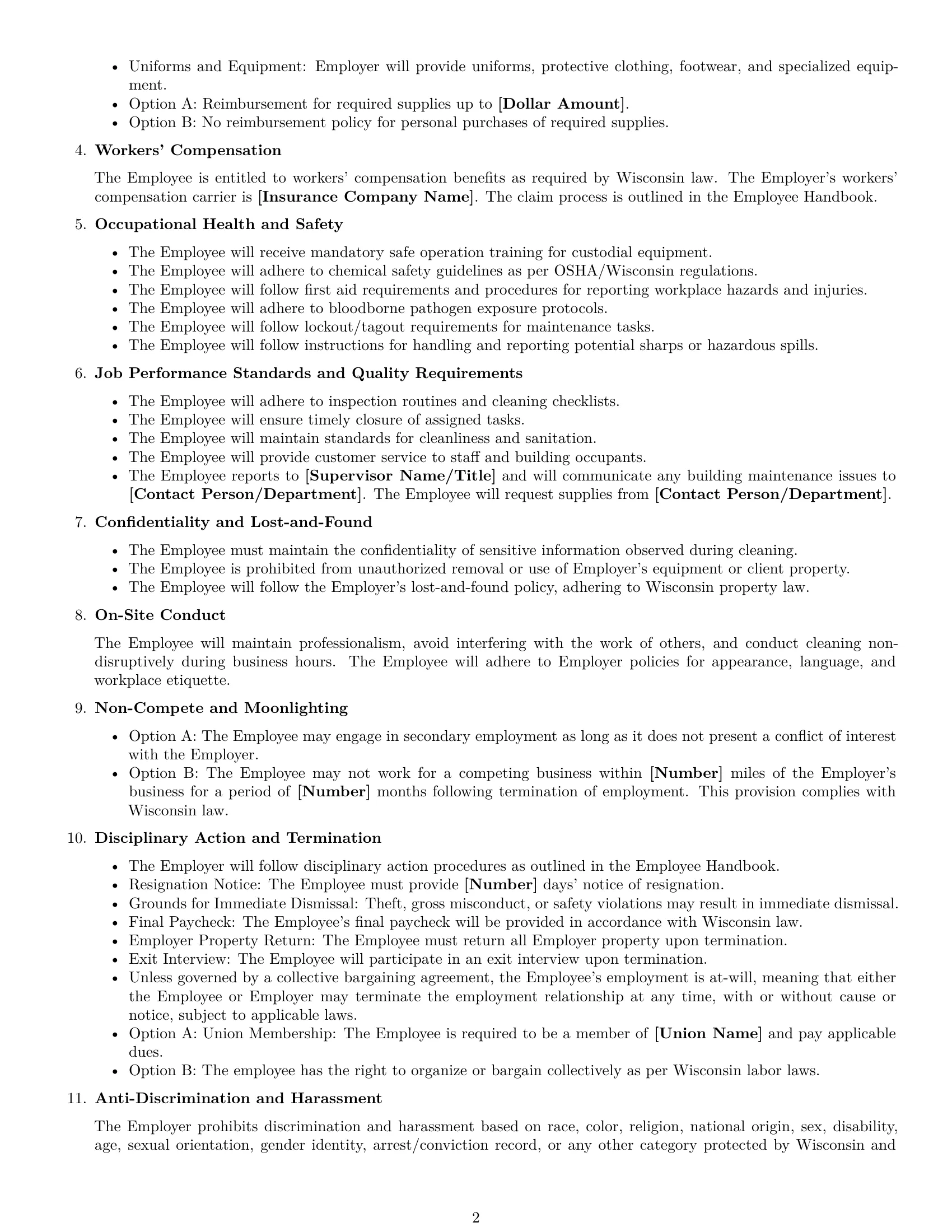 Preview page 2 of Free Wisconsin janitor employment contract template