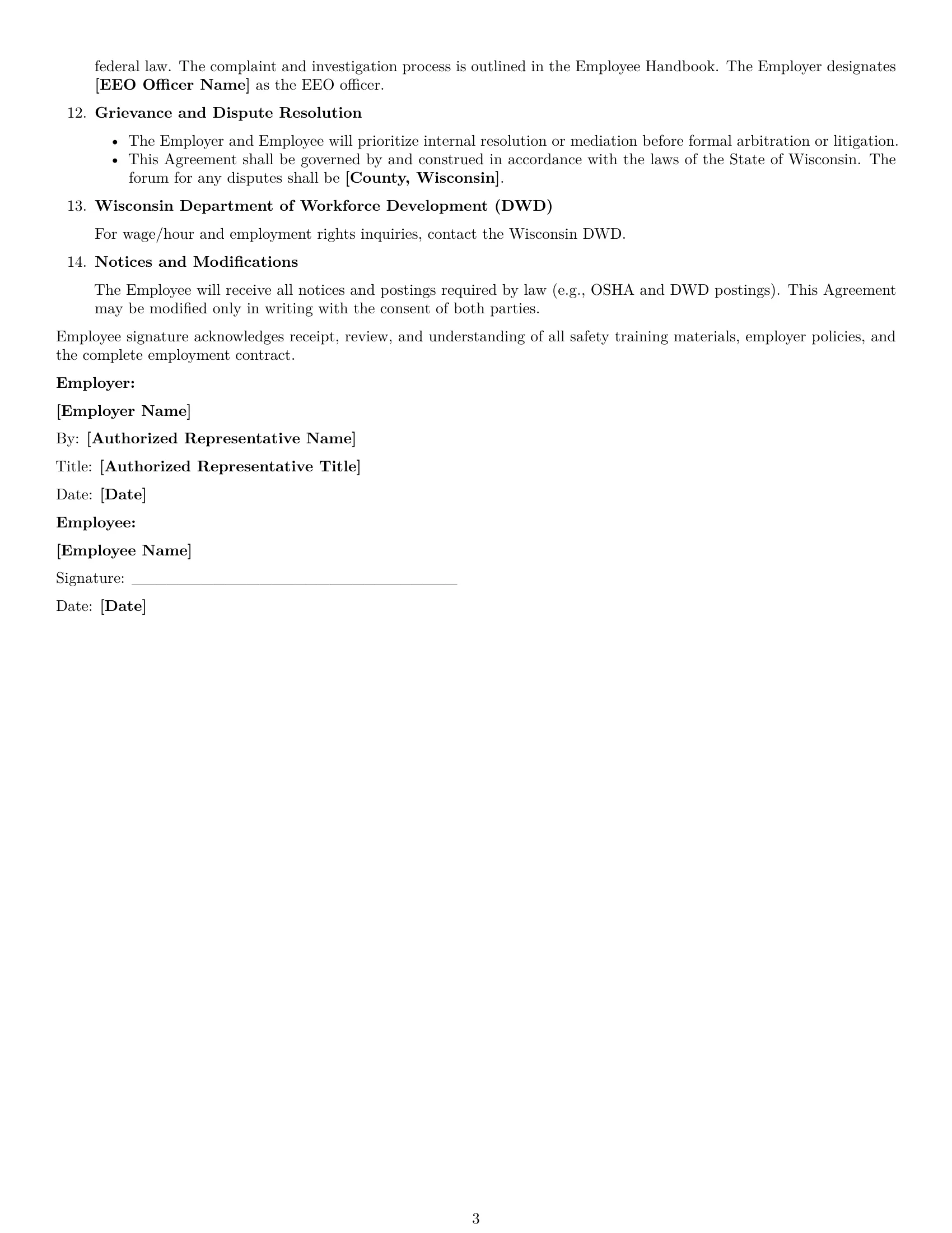 Preview page 3 of Free Wisconsin janitor employment contract template