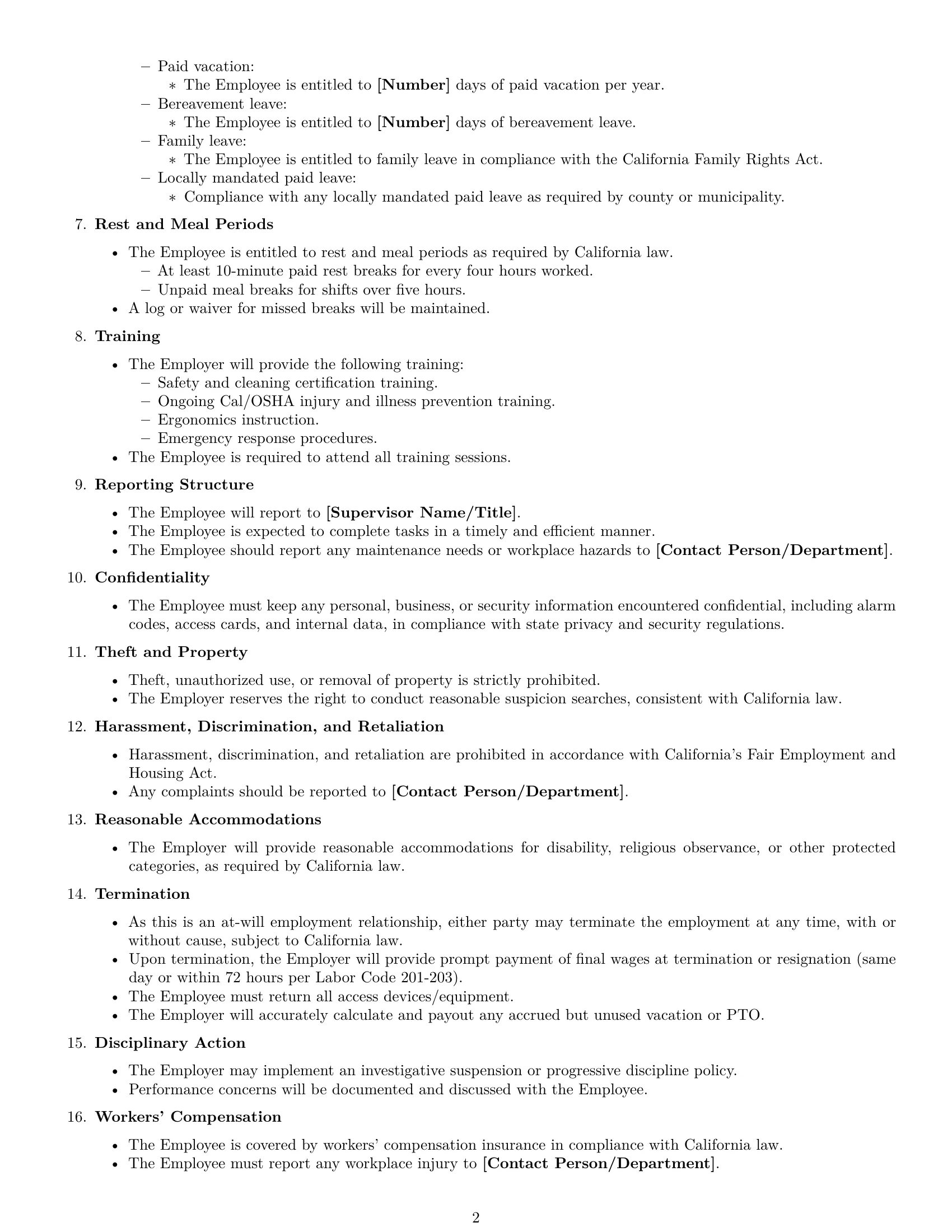 Preview page 2 of Free California janitor employment contract template