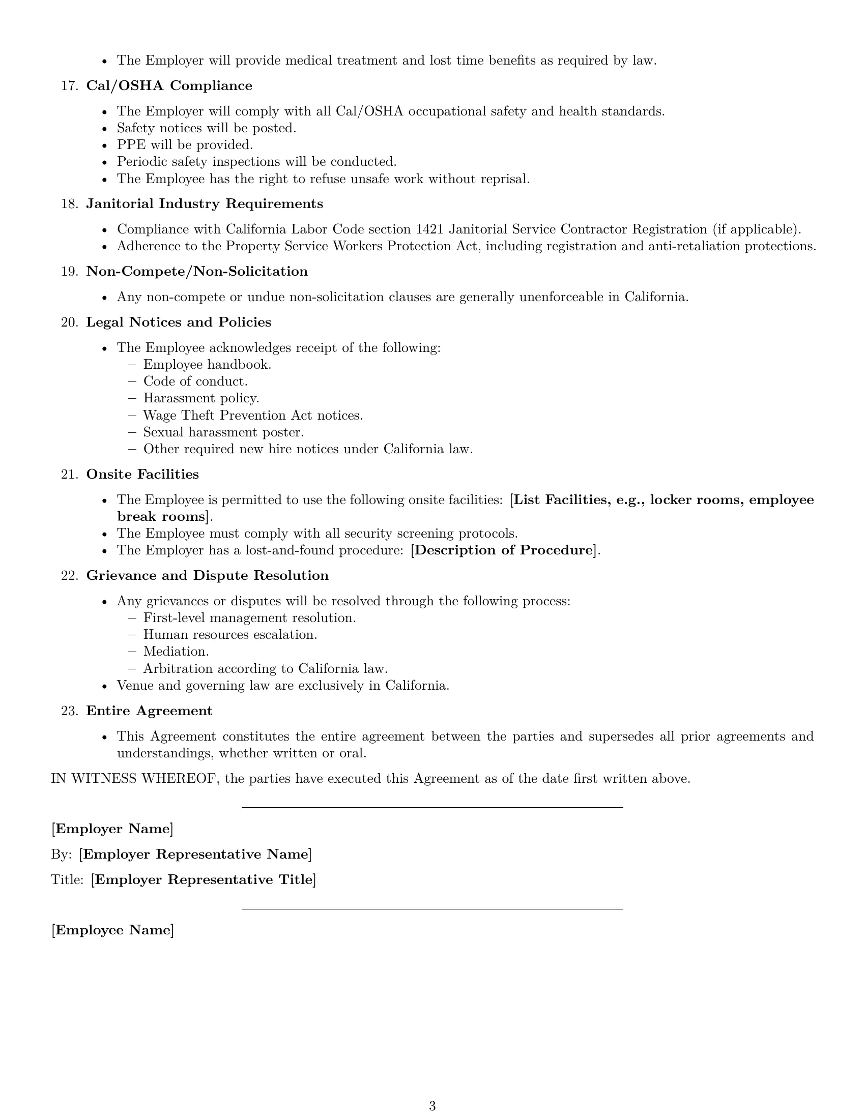 Preview page 3 of Free California janitor employment contract template