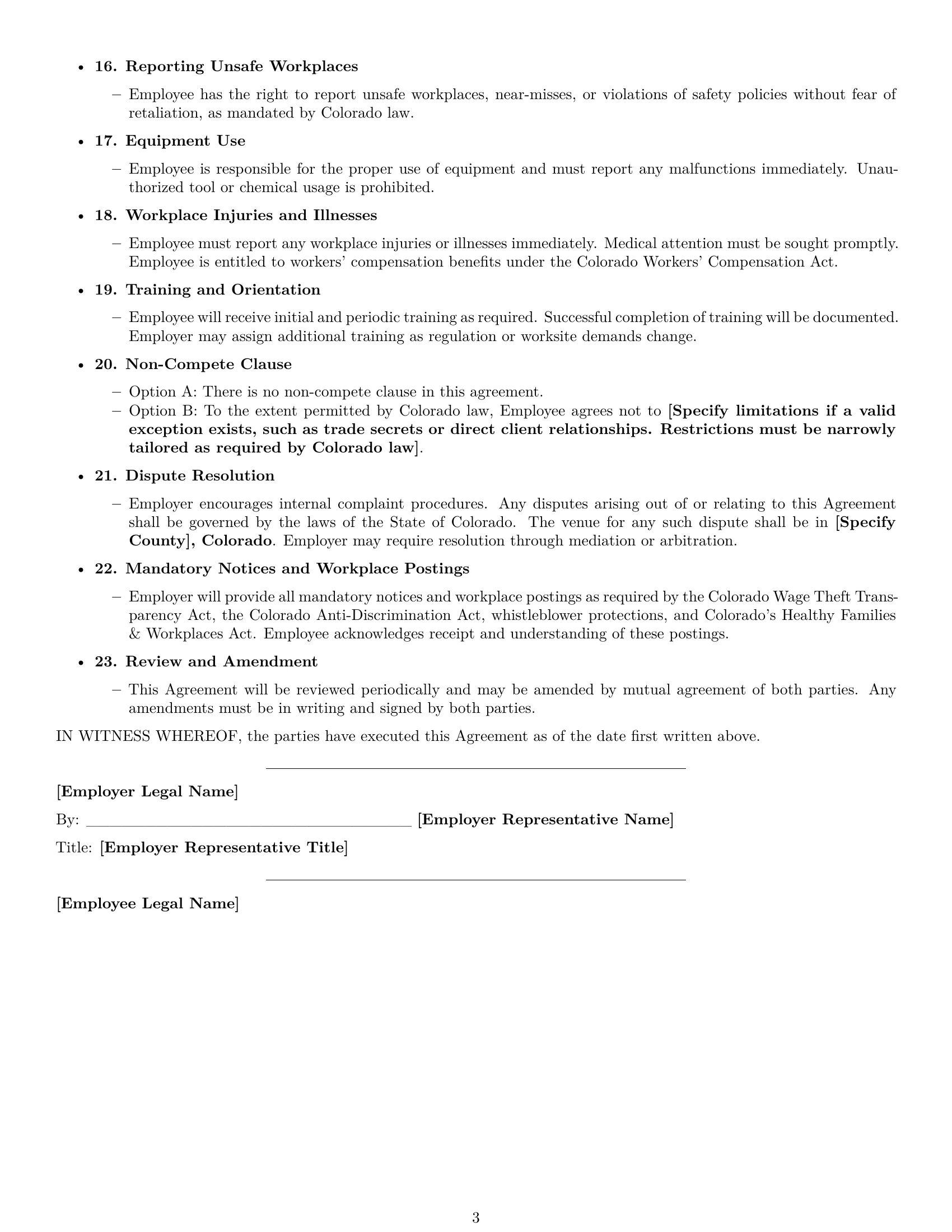 Preview page 3 of Free Colorado janitor employment contract template