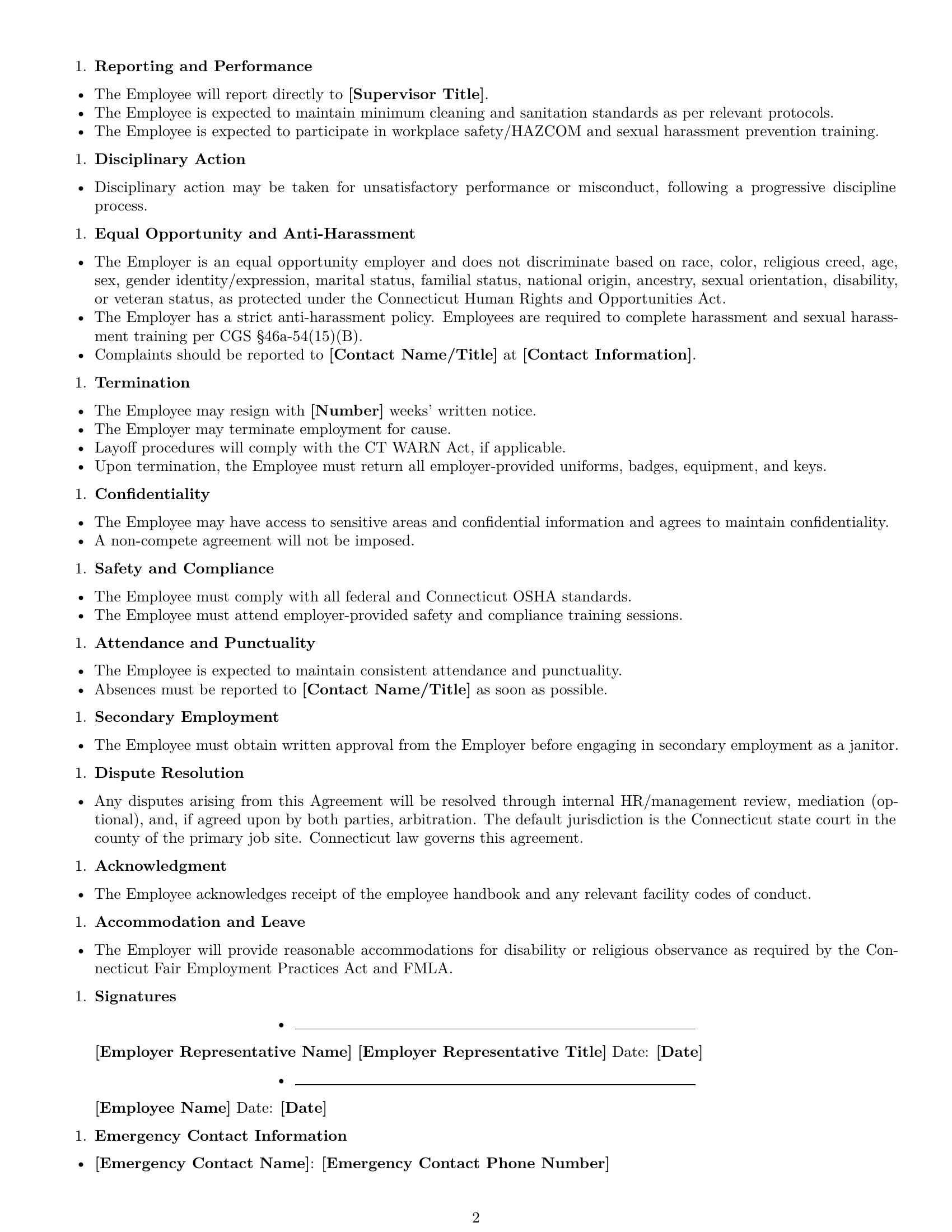 Preview page 2 of Free Connecticut janitor employment contract template