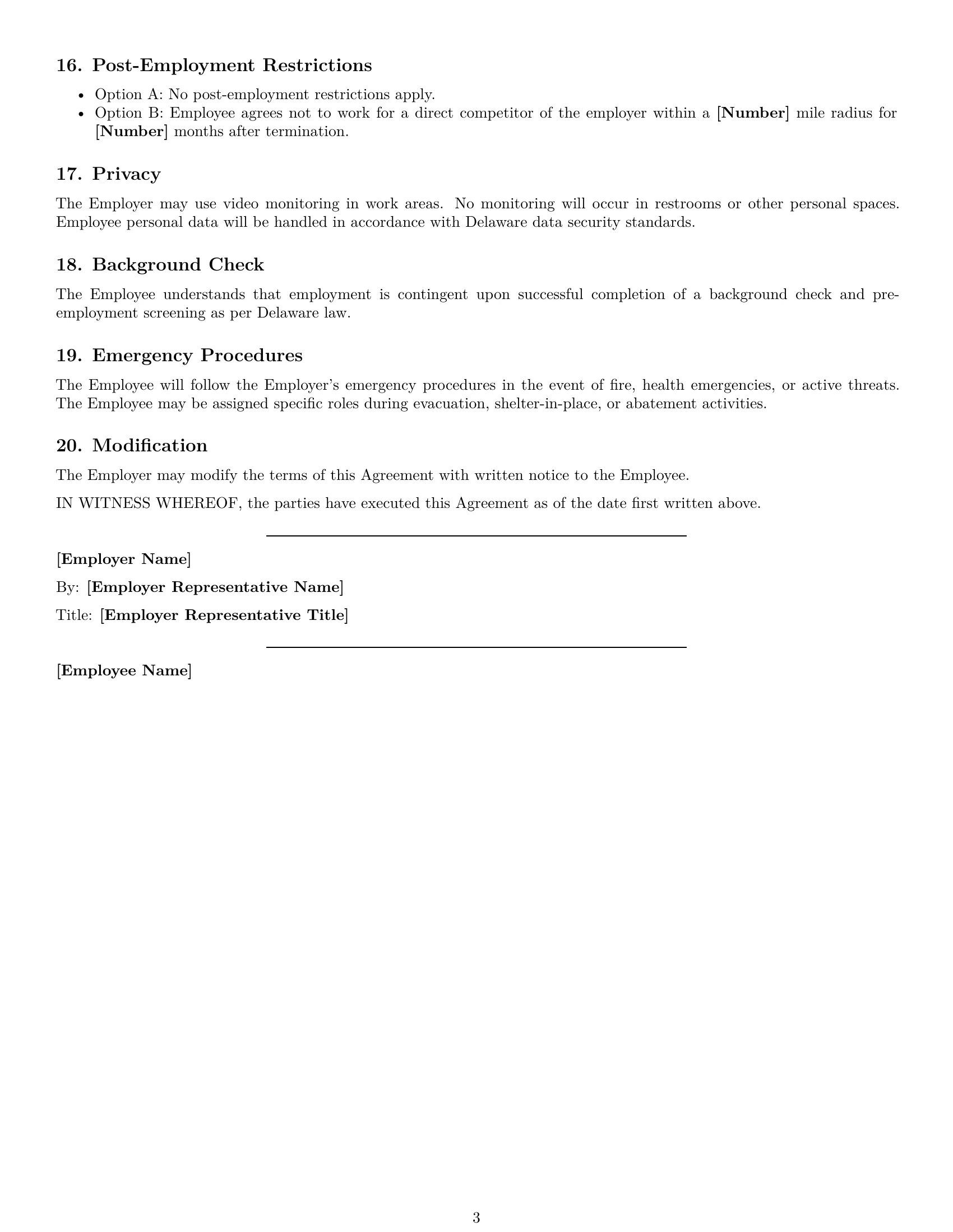 Preview page 3 of Free Delaware janitor employment contract template