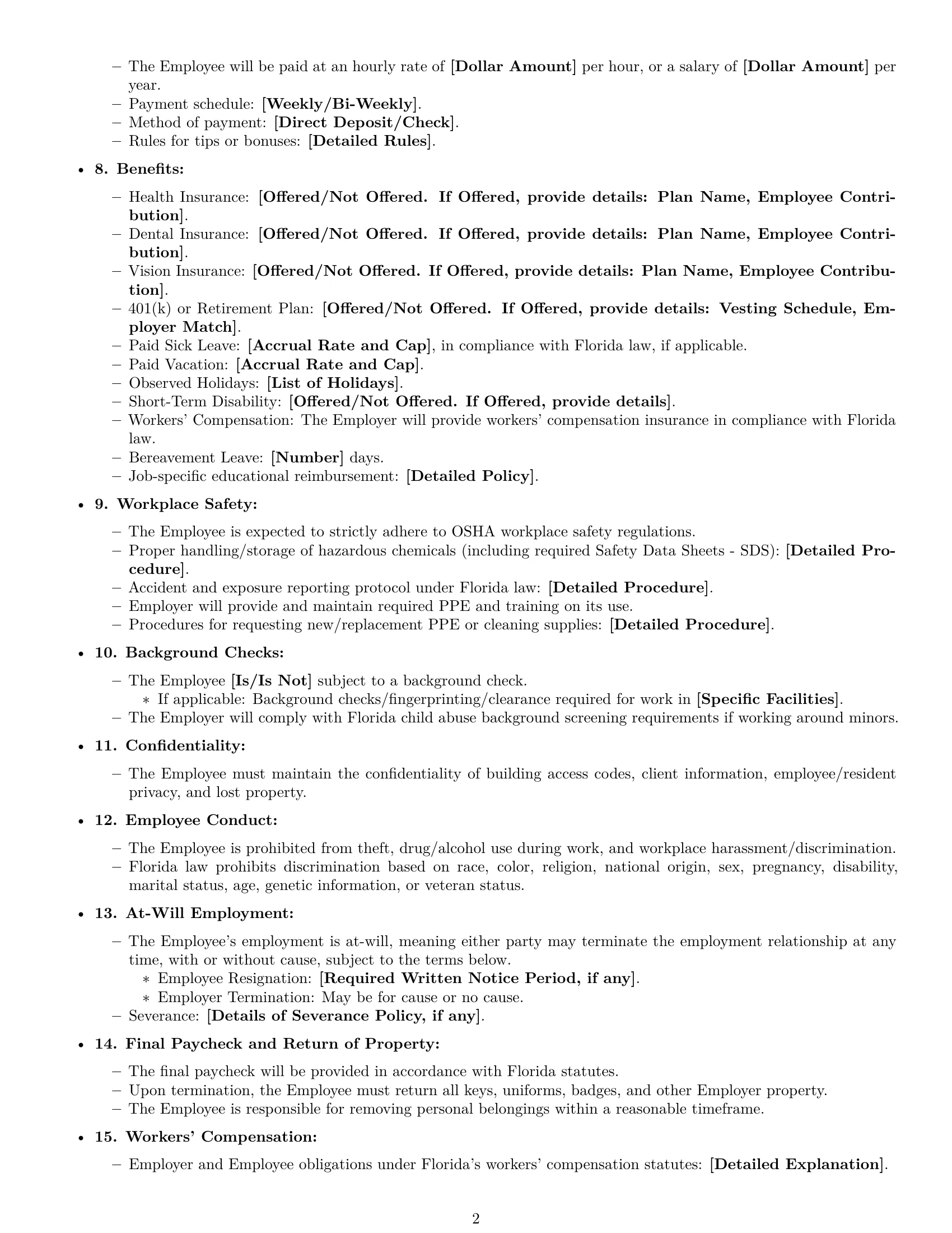 Preview page 2 of Free Florida janitor employment contract template