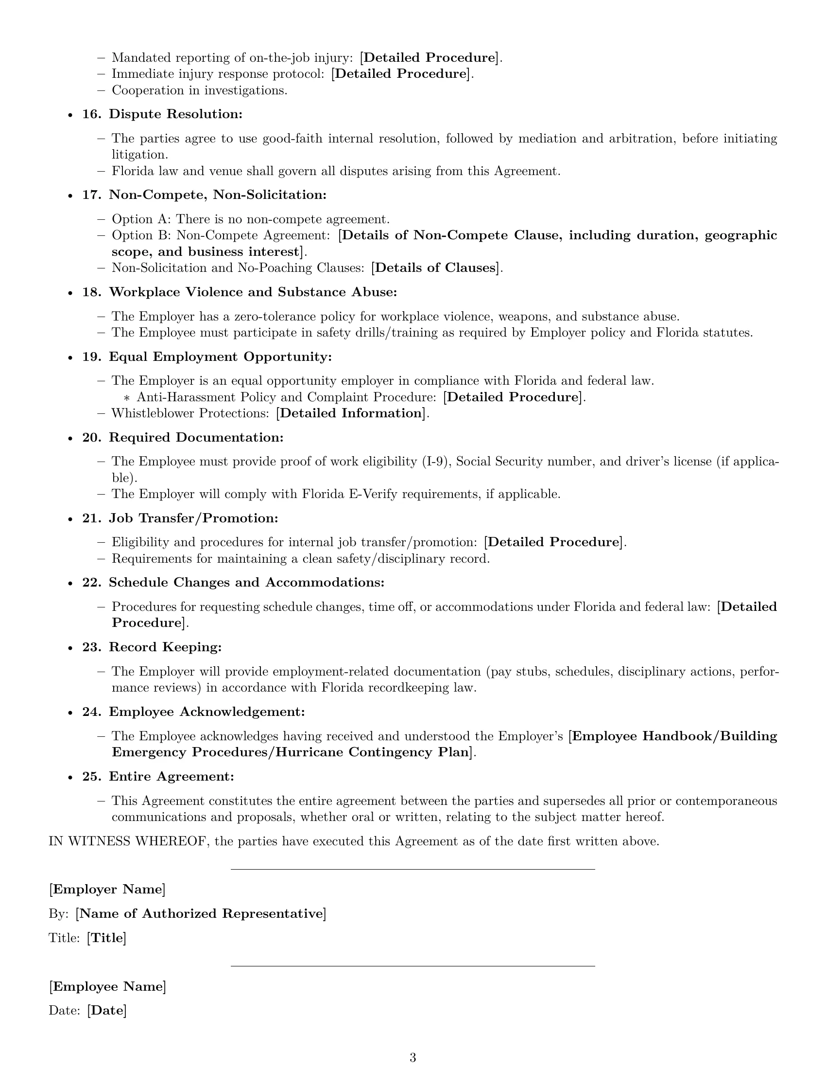 Preview page 3 of Free Florida janitor employment contract template