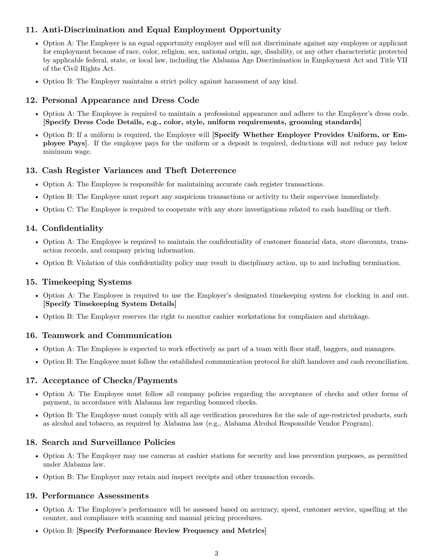 Preview page 3 of Free Alabama cashier employment contract template
