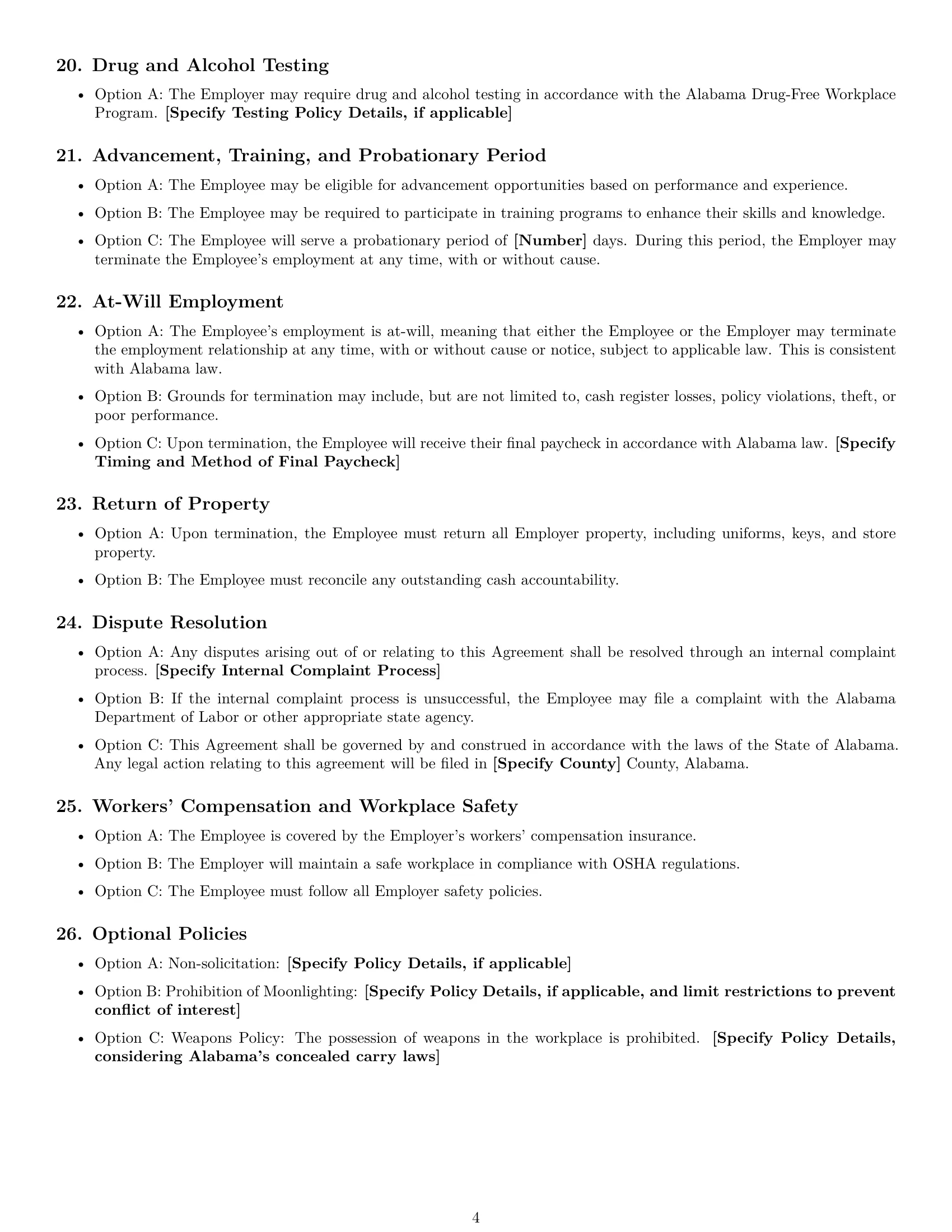 Preview page 4 of Free Alabama cashier employment contract template