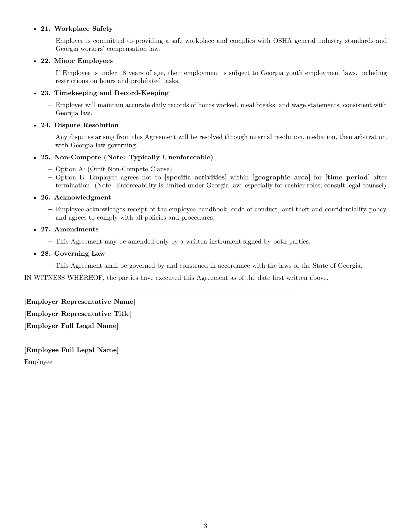 Preview page 3 of Free Georgia cashier employment contract template