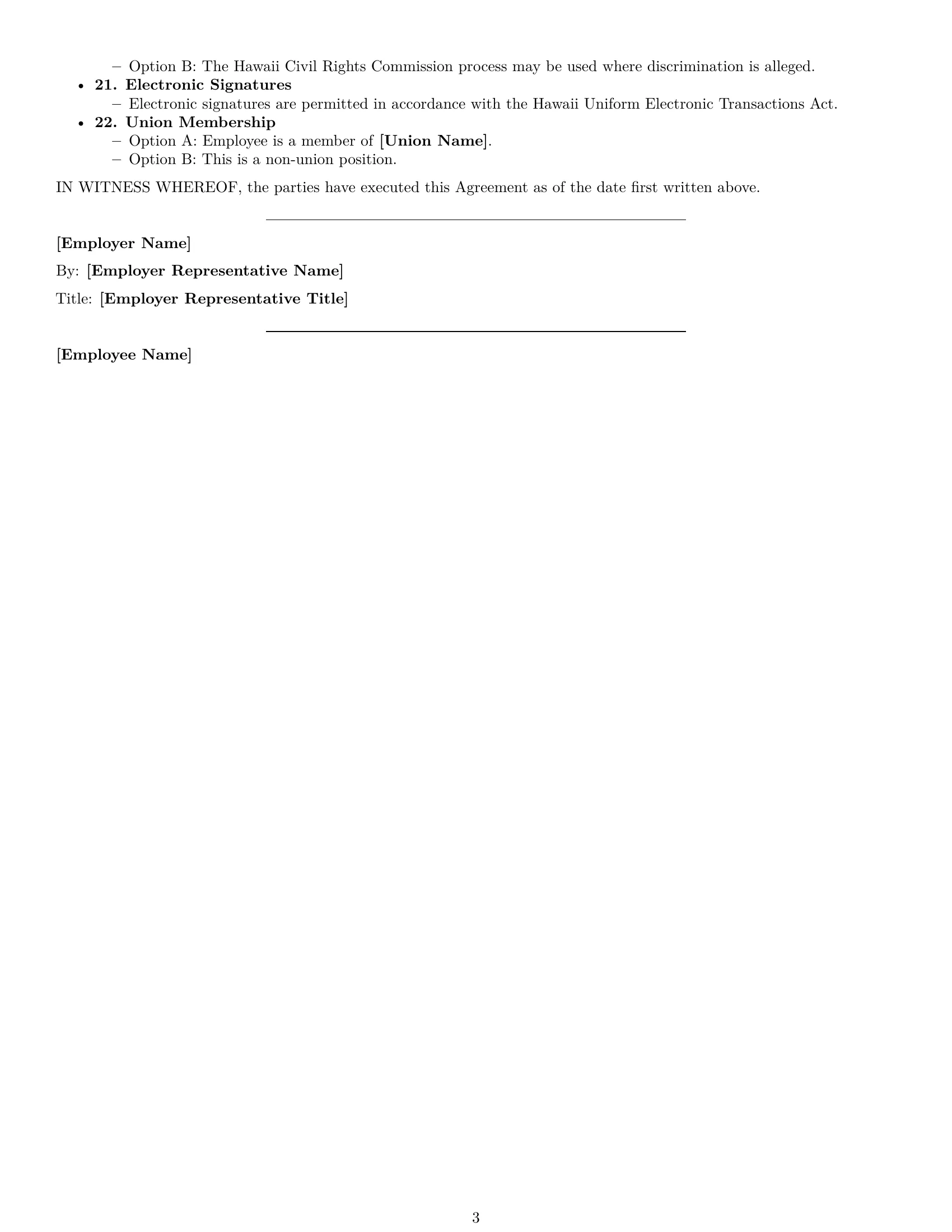 Preview page 3 of Free Hawaii cashier employment contract template