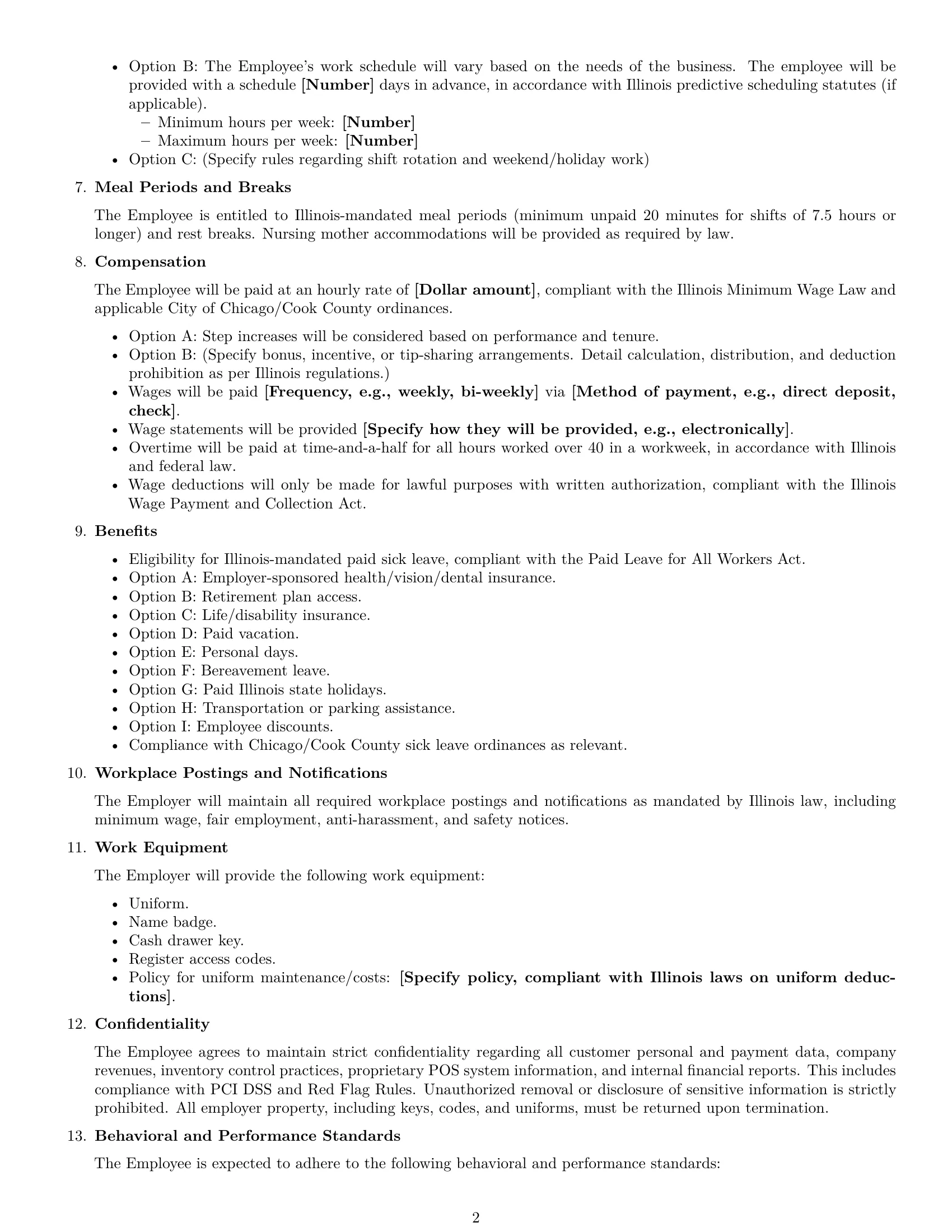 Preview page 2 of Free Illinois cashier employment contract template