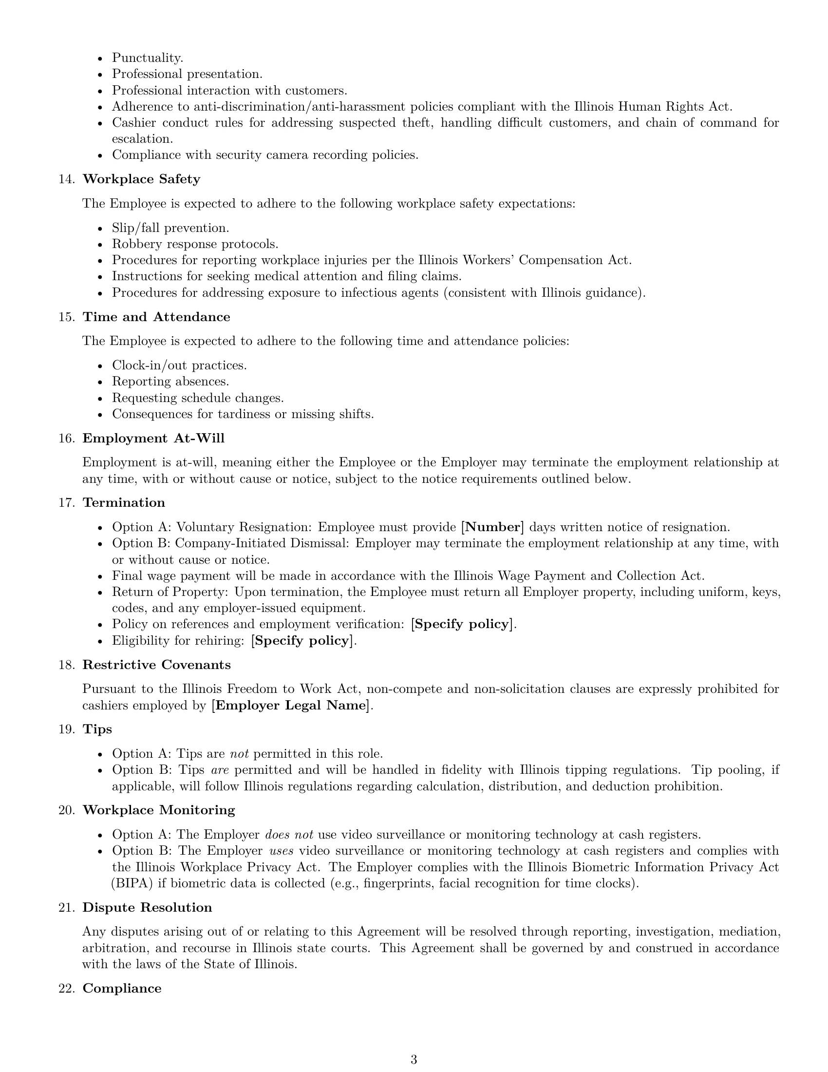 Preview page 3 of Free Illinois cashier employment contract template
