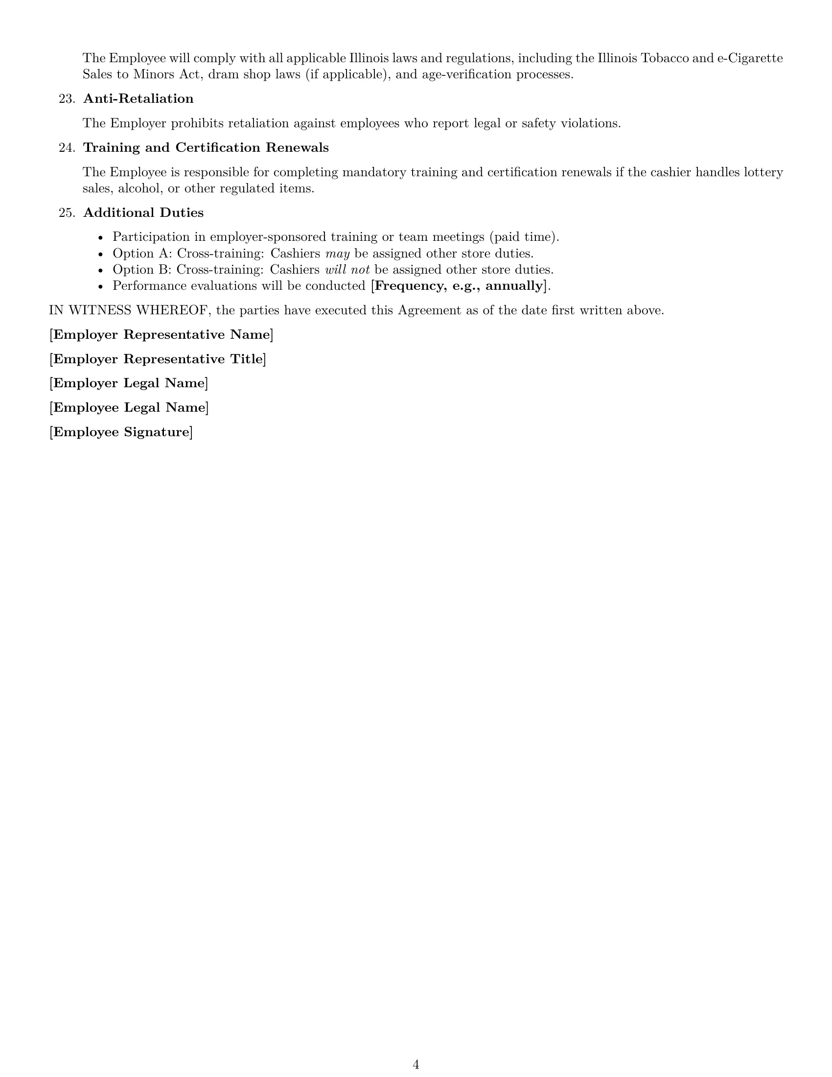 Preview page 4 of Free Illinois cashier employment contract template