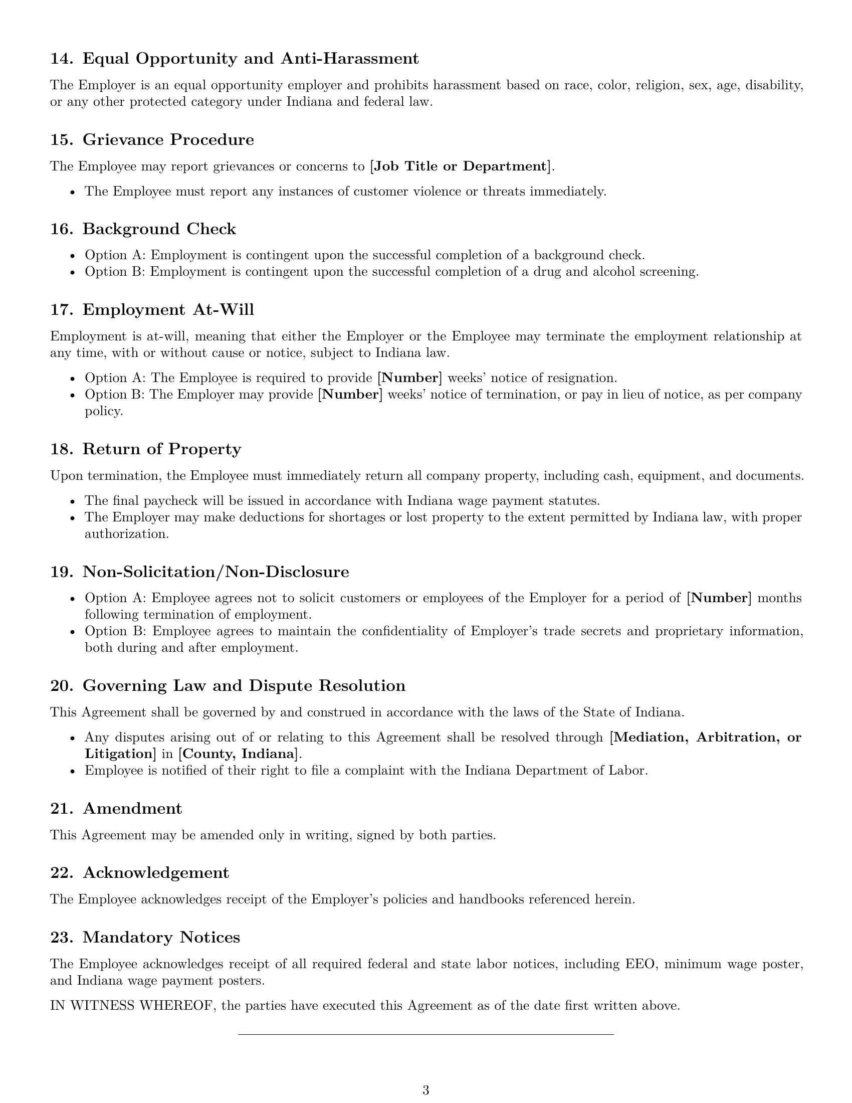 Preview page 3 of Free Indiana cashier employment contract template