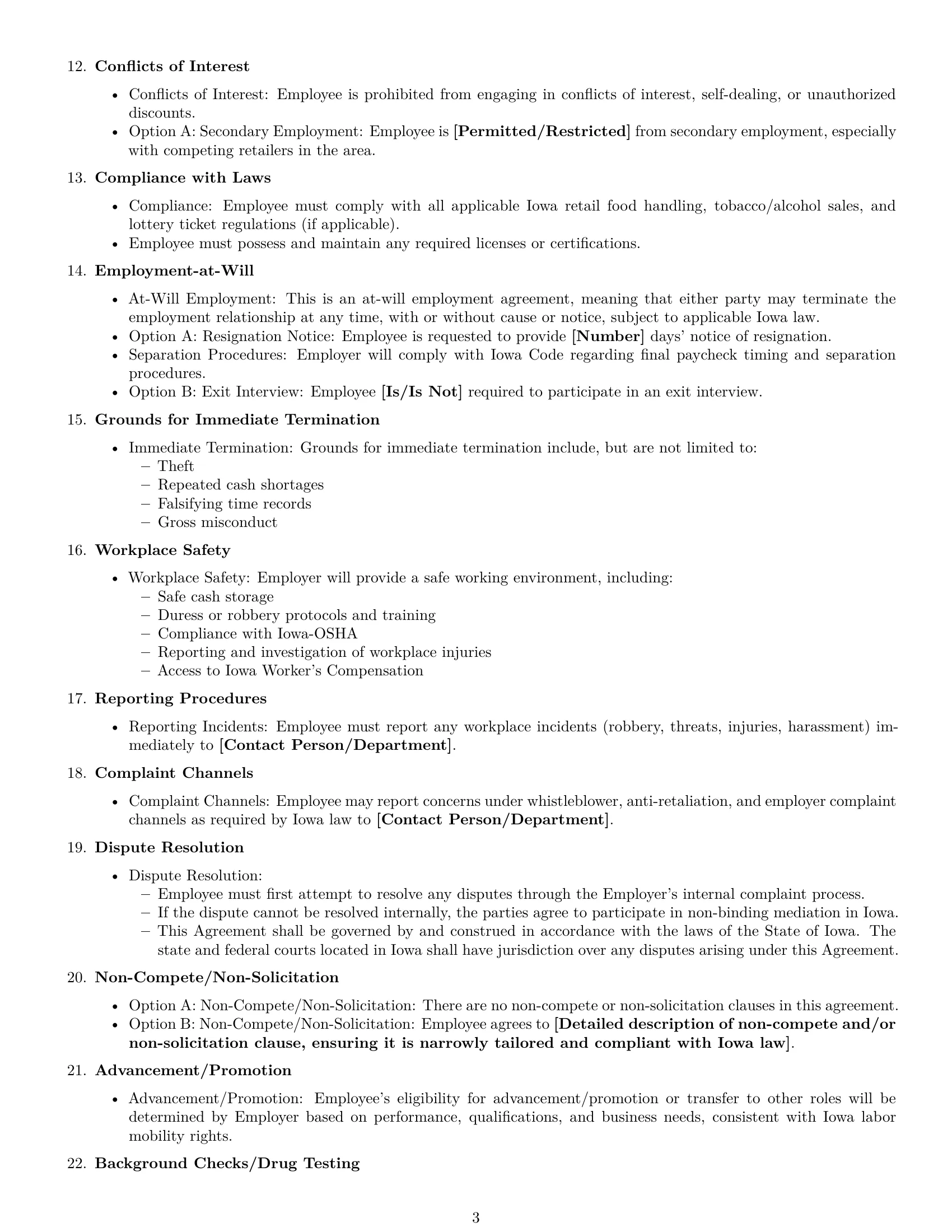 Preview page 3 of Free Iowa cashier employment contract template