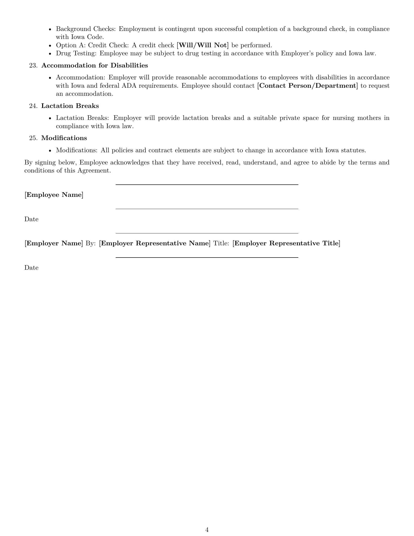 Preview page 4 of Free Iowa cashier employment contract template