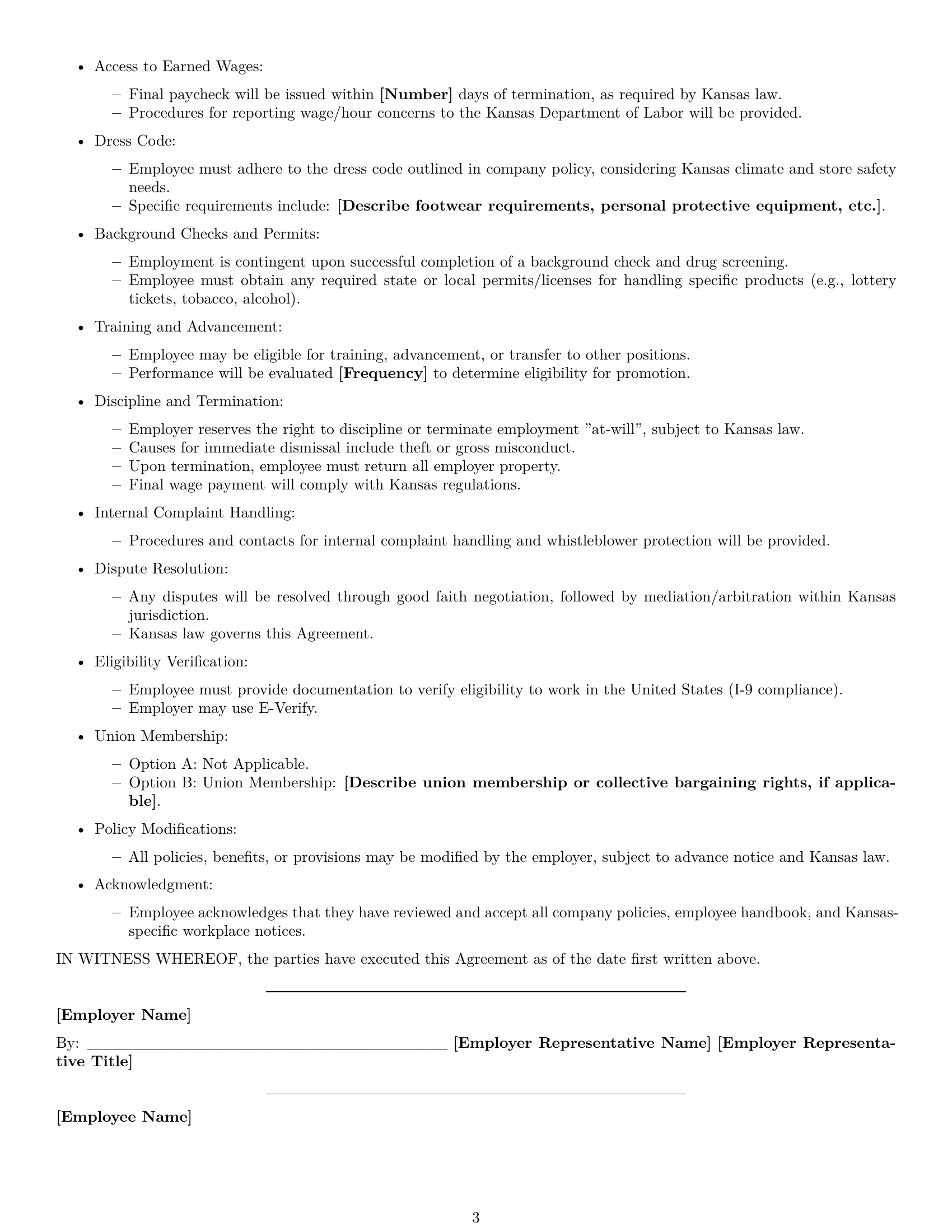 Preview page 3 of Free Kansas cashier employment contract template