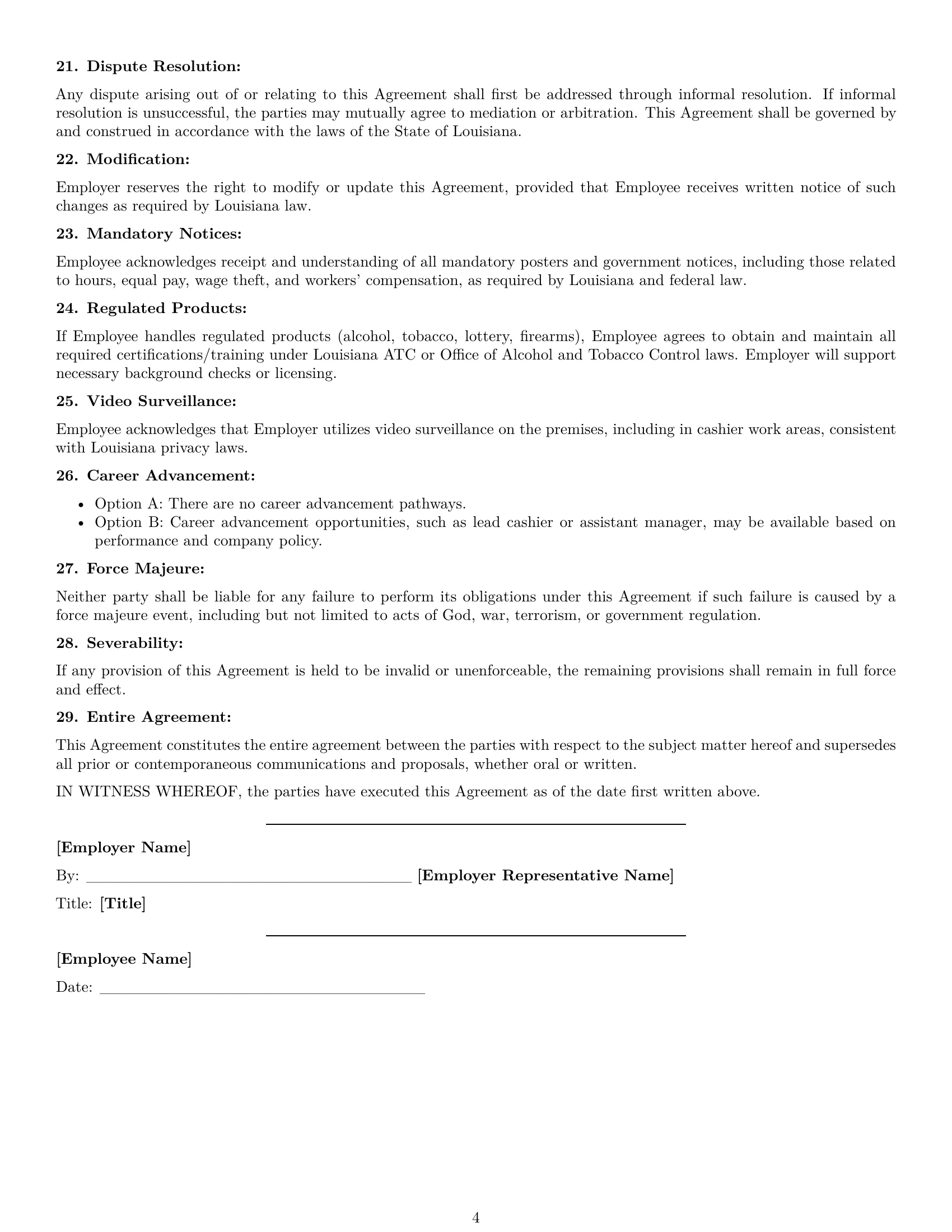 Preview page 4 of Free Louisiana cashier employment contract template