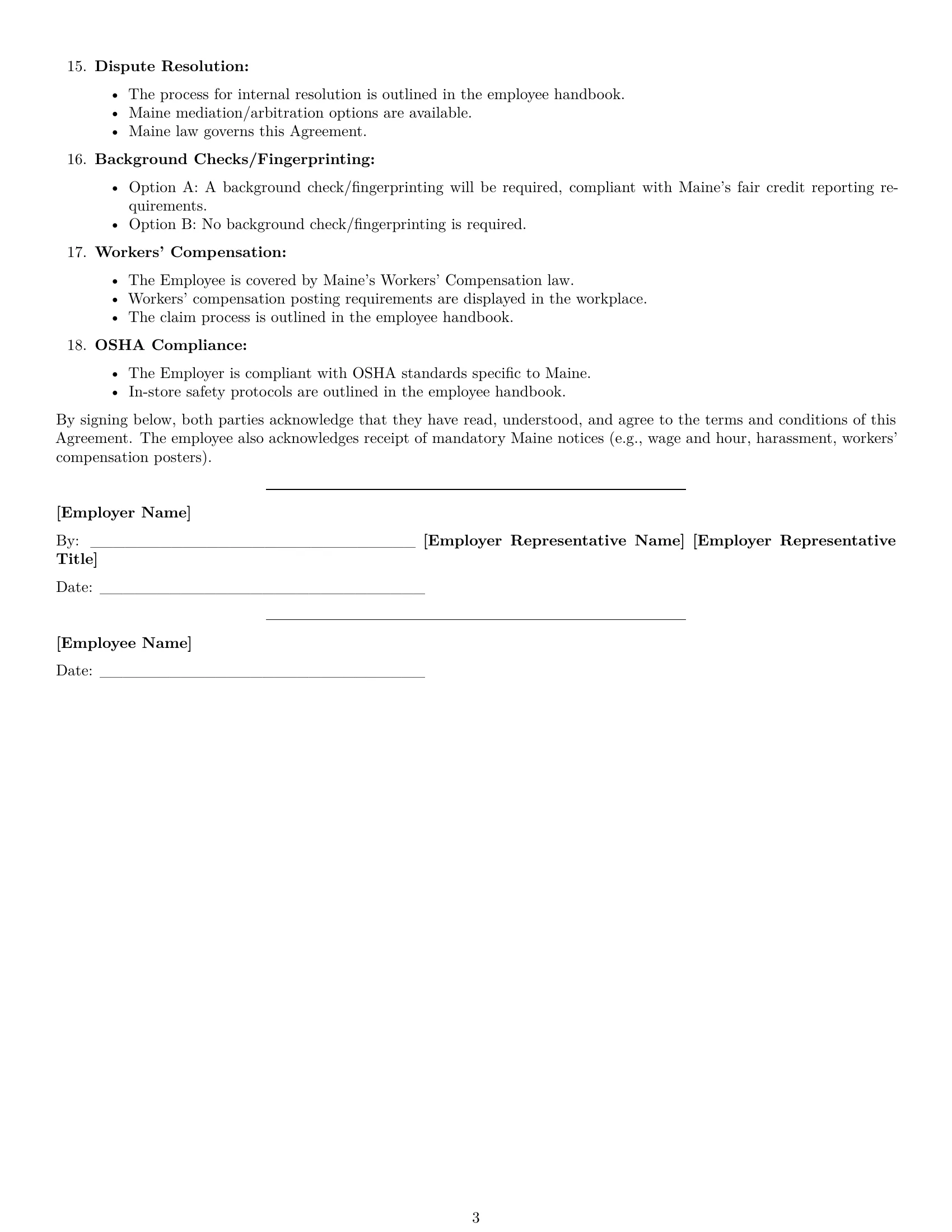 Preview page 3 of Free Maine cashier employment contract template