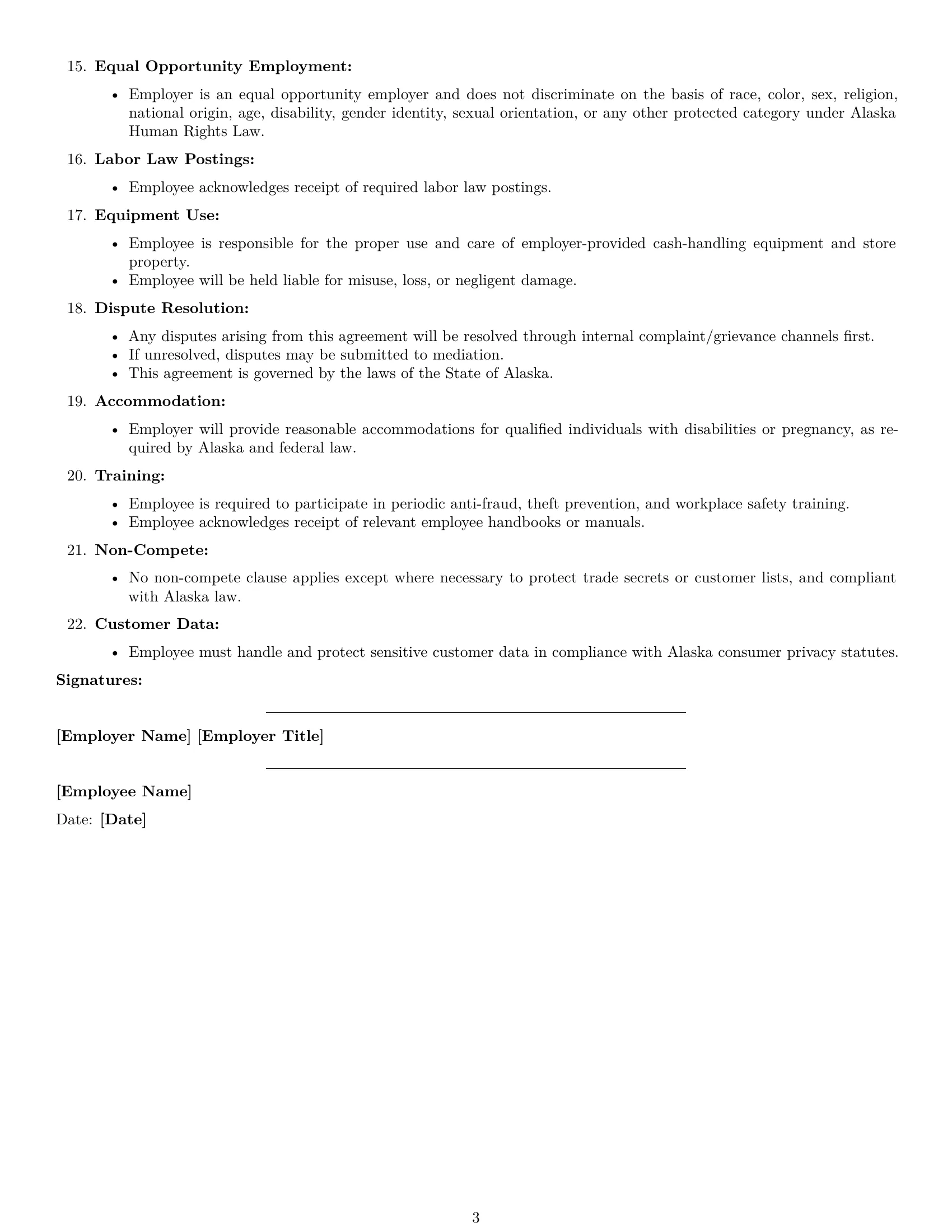 Preview page 3 of Free Alaska cashier employment contract template
