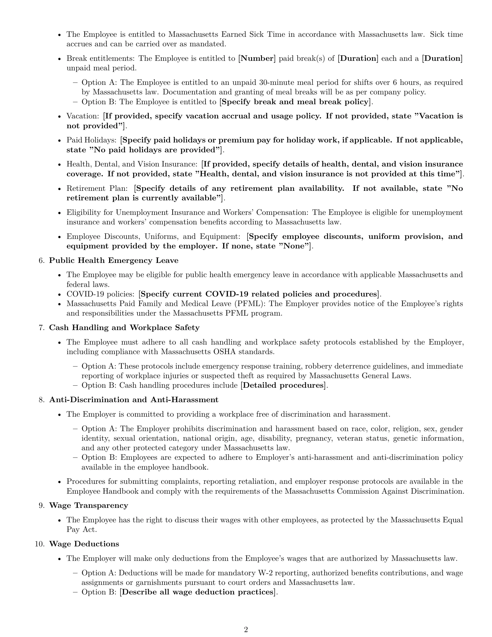Preview page 2 of Free Massachusetts cashier employment contract template