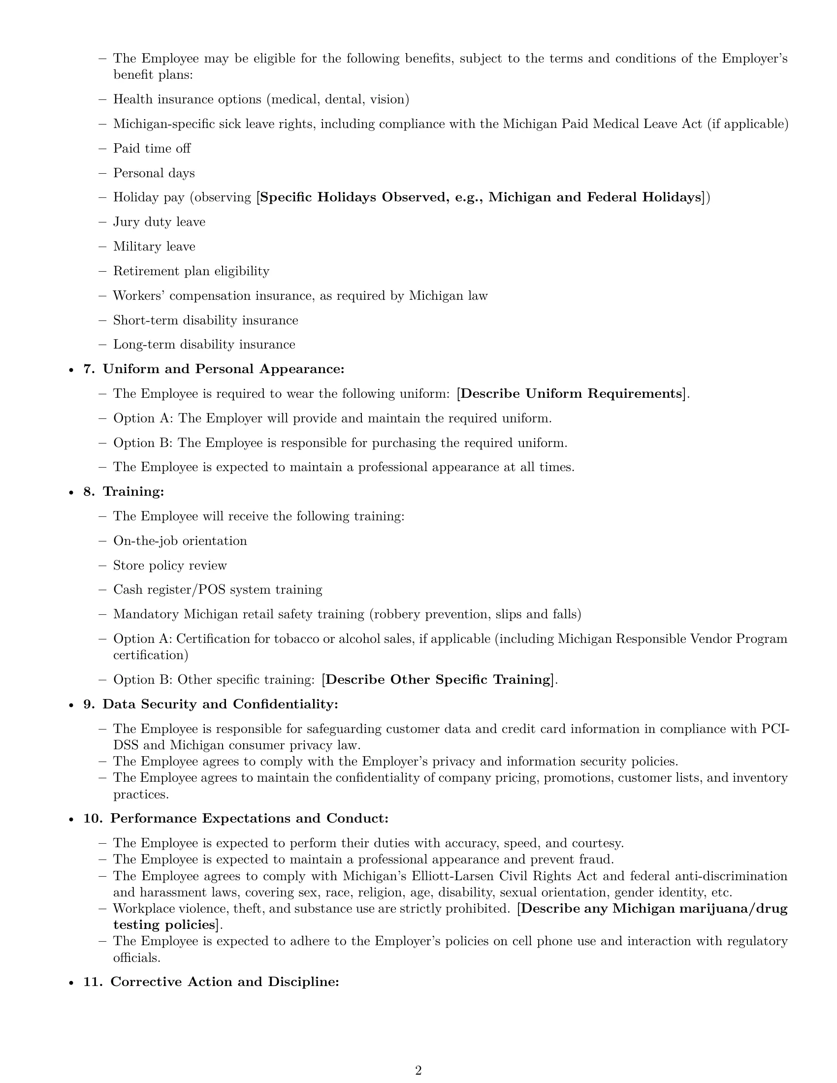 Preview page 2 of Free Michigan cashier employment contract template