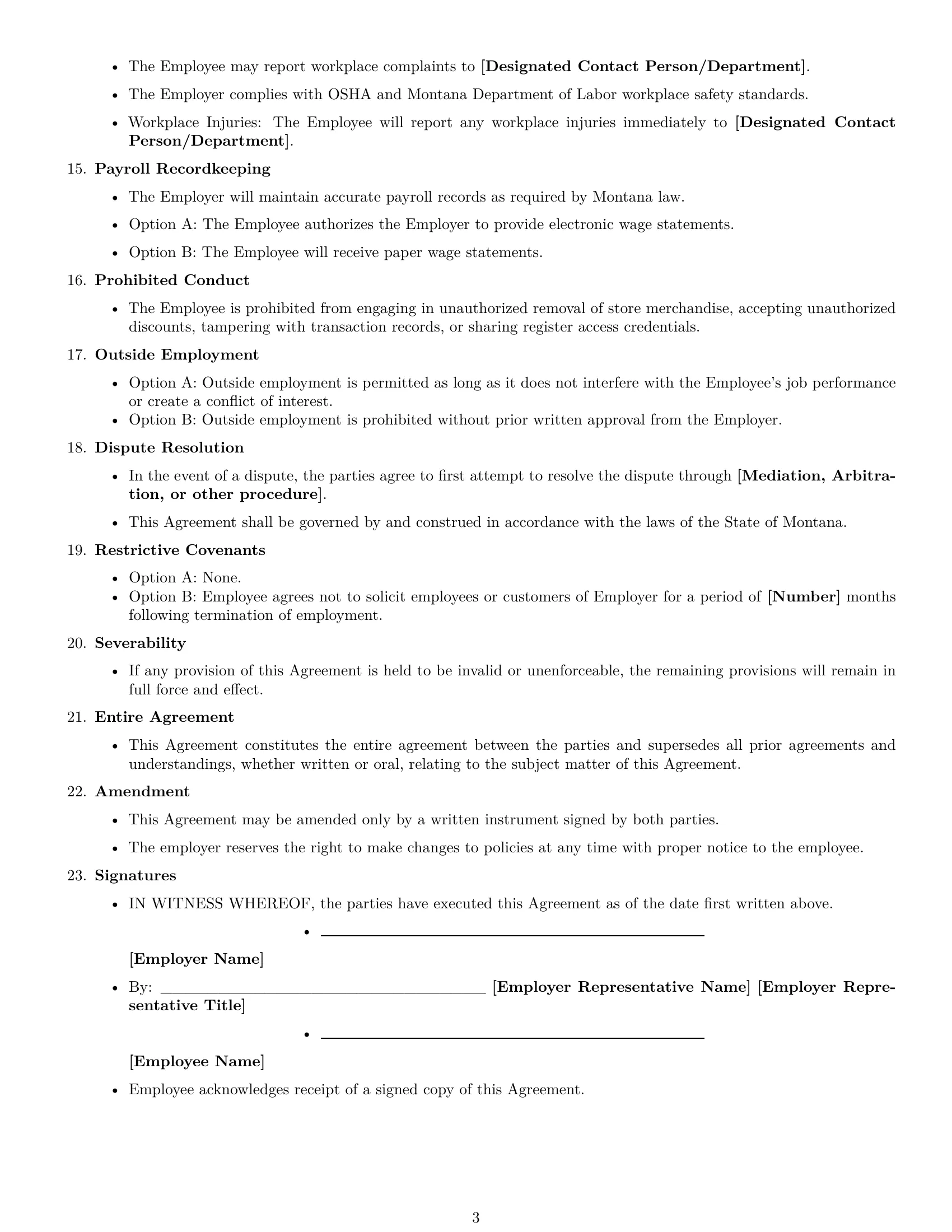 Preview page 3 of Free Montana cashier employment contract template
