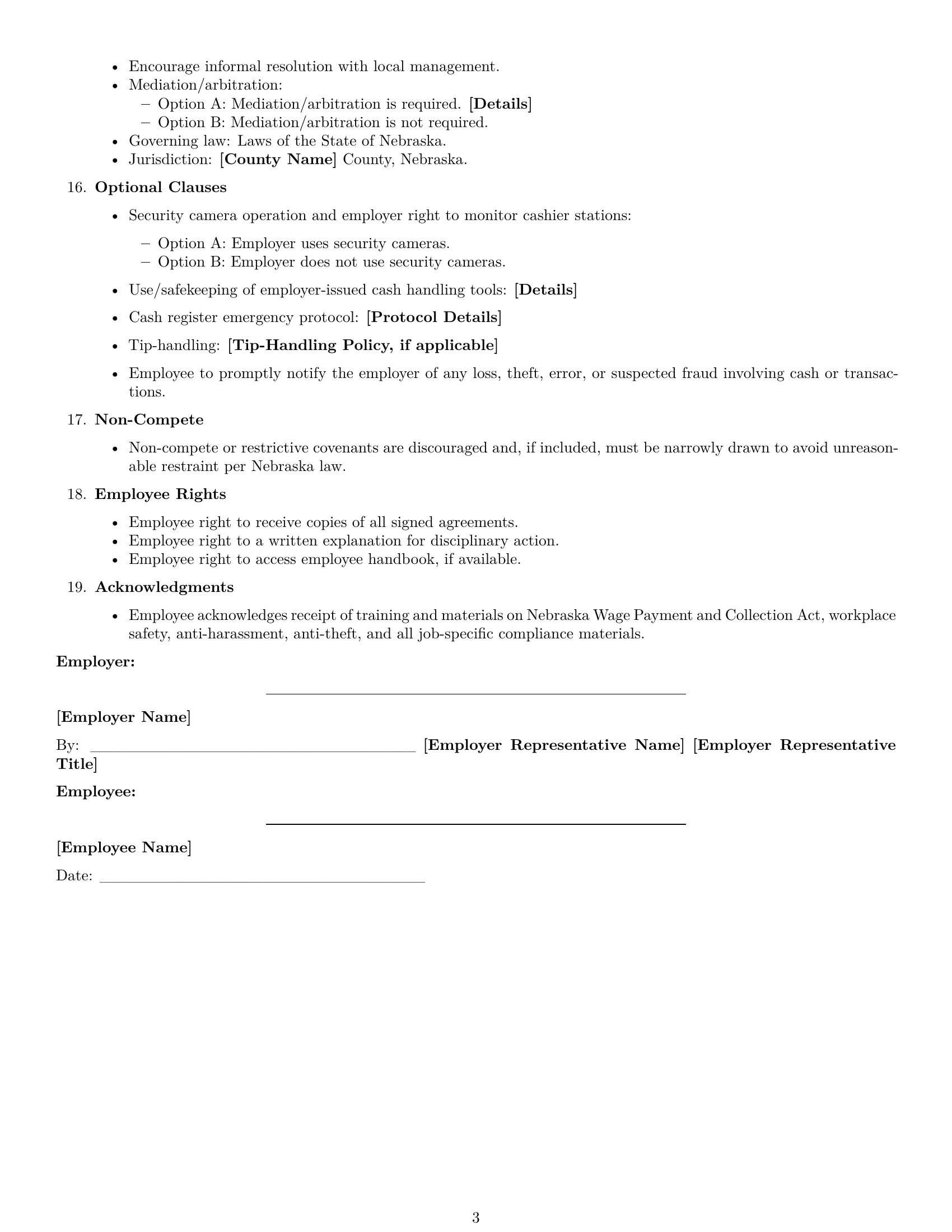 Preview page 3 of Free Nebraska cashier employment contract template