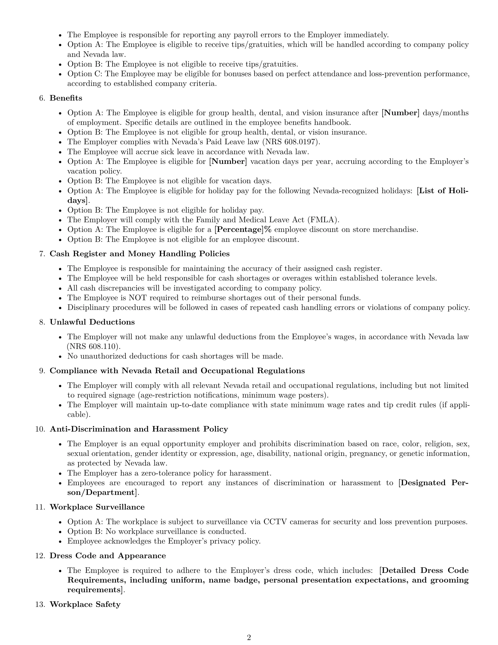 Preview page 2 of Free Nevada cashier employment contract template