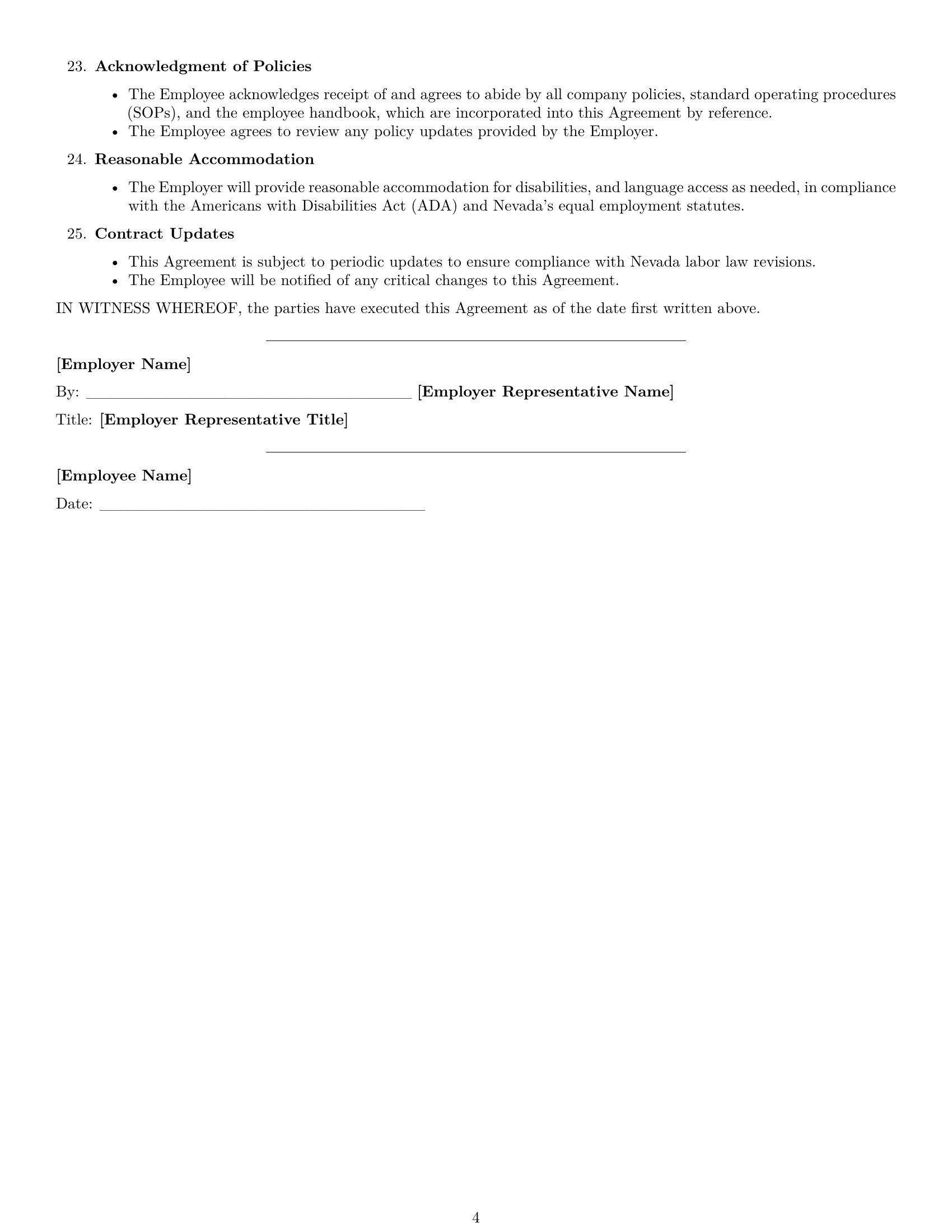 Preview page 4 of Free Nevada cashier employment contract template