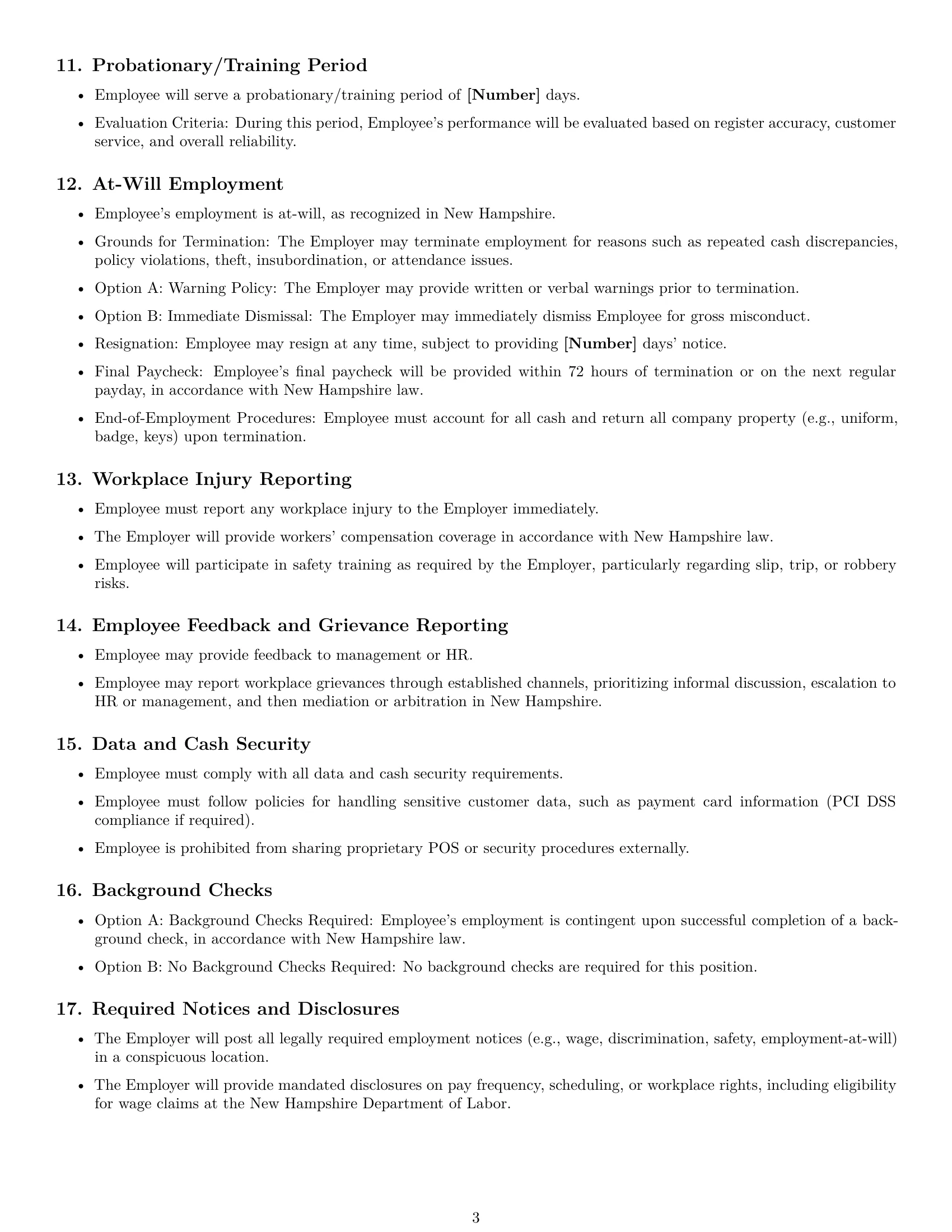 Preview page 3 of Free New Hampshire cashier employment contract template